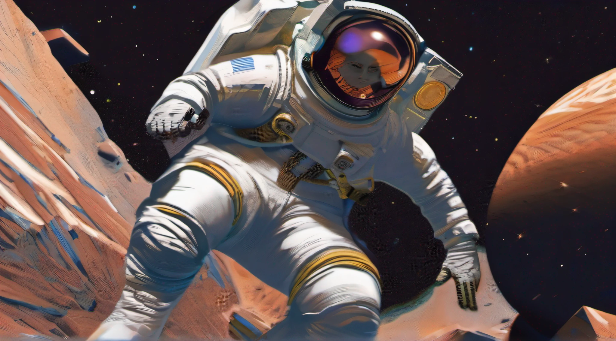 A woman running in outer space