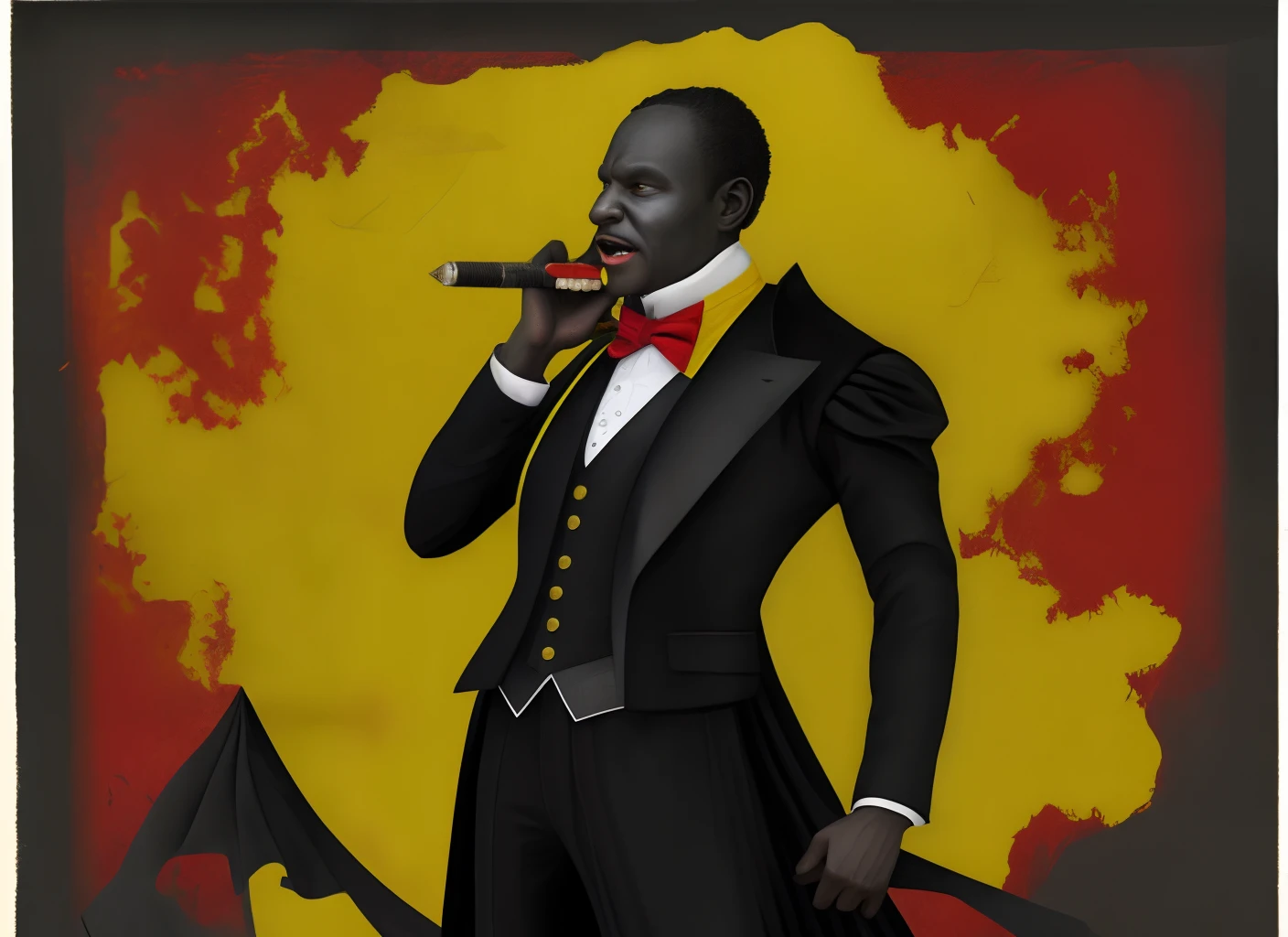 quadratic element,Black Tailcoat,cartola preta,a yellow tie,child,Bad laughs,red pupils