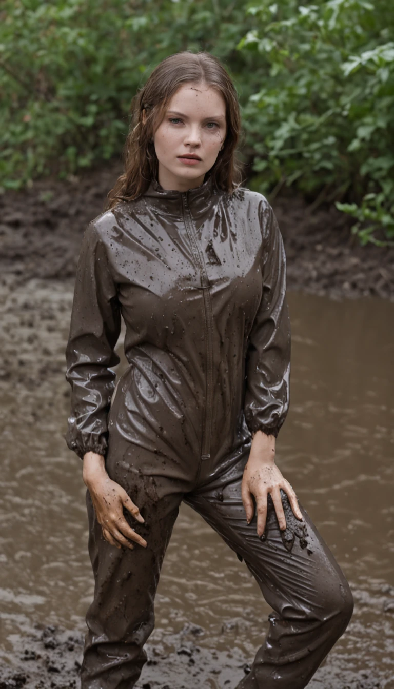 Muddy and dirty,All covered with oily dirt.Clothes are soaked, She was disgusting, Greasy, Soaked, The suit was soaked by the rain,Stained with oil and dirt, Elizabeth lay in a filthy place, Greasy, Toilet with dirty suit and black pantyhose, It smells bad,Muddy and dirty,All covered with oily dirt. She was disgusting, Greasy, Soaked, wet from rain