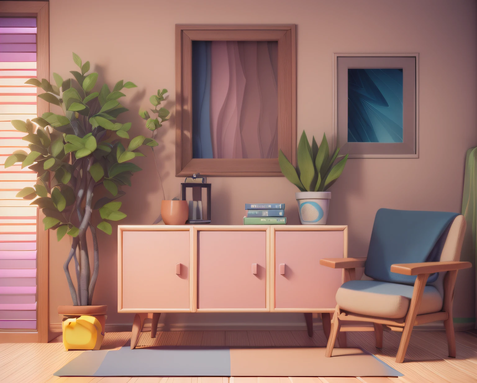 "(Isometric perspective:1.5),(pixar-style:1.2),There is a bed in the bedroom,sofe,table light,Study desk,janelas,Wall paintings,3 d modelling,pink back ground,Global illumination,Ray traching,hdr,rendering,unreal render,best qualtiy,8K,"