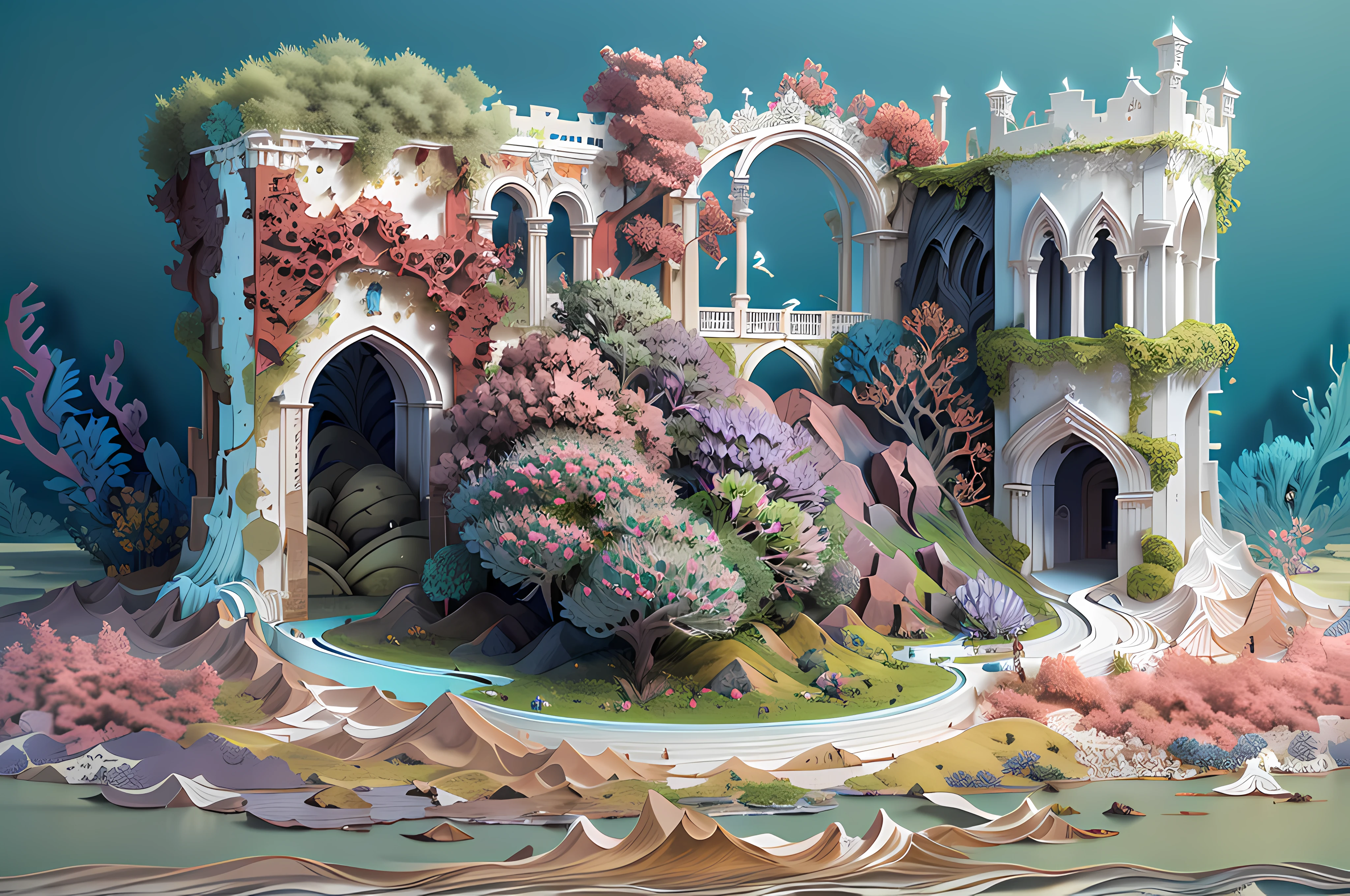 (((masterpiece))),best quality, illustration, best quality exquisite details,3d rendering,Octane render, paper_cut. Beside a pumice isle in Baiae's bay, And saw in sleep old palaces and towers, Quivering within the wave's intenser day, All overgrown with azure moss and flowers. Ode to the West Wind BY PERCY BYSSHE SHELLEY