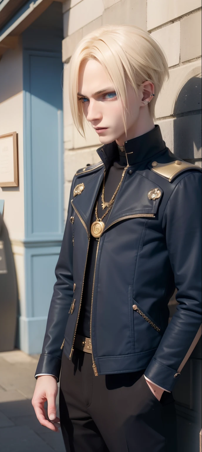 masterpiece, top-quality, 2Others, 1male people,, Adults, Height difference, different color, finely eye and detailed face, intricate detailes, Wizarding World Costumes, Inside the coffee shop, During the walk, Men and women side by side, A smile, Happiness, tenderness, youthfulness, high-level image quality、 beautiful man、tall、window、𝓡𝓸𝓶𝓪𝓷𝓽𝓲𝓬、British men, Idol Photos, k pop, Professional Photos, ((Vampire Man)), Fedoman with necklace, inspired by Sim Sa-jeong, androgynous vampire, :9 detailed face: 8, extra detailed face, detailed punk hair, ((Light blue eyes)) baggy eyes, Seductive. Highly detailed, semi realistic anime, Vampires, hyperrealistic , delicate androgynous prince, imvu, short hair above the ears, Man with short hair, With a man with a glaring expression, Smiling, ((British man with short blonde hair and light blue eyes)),