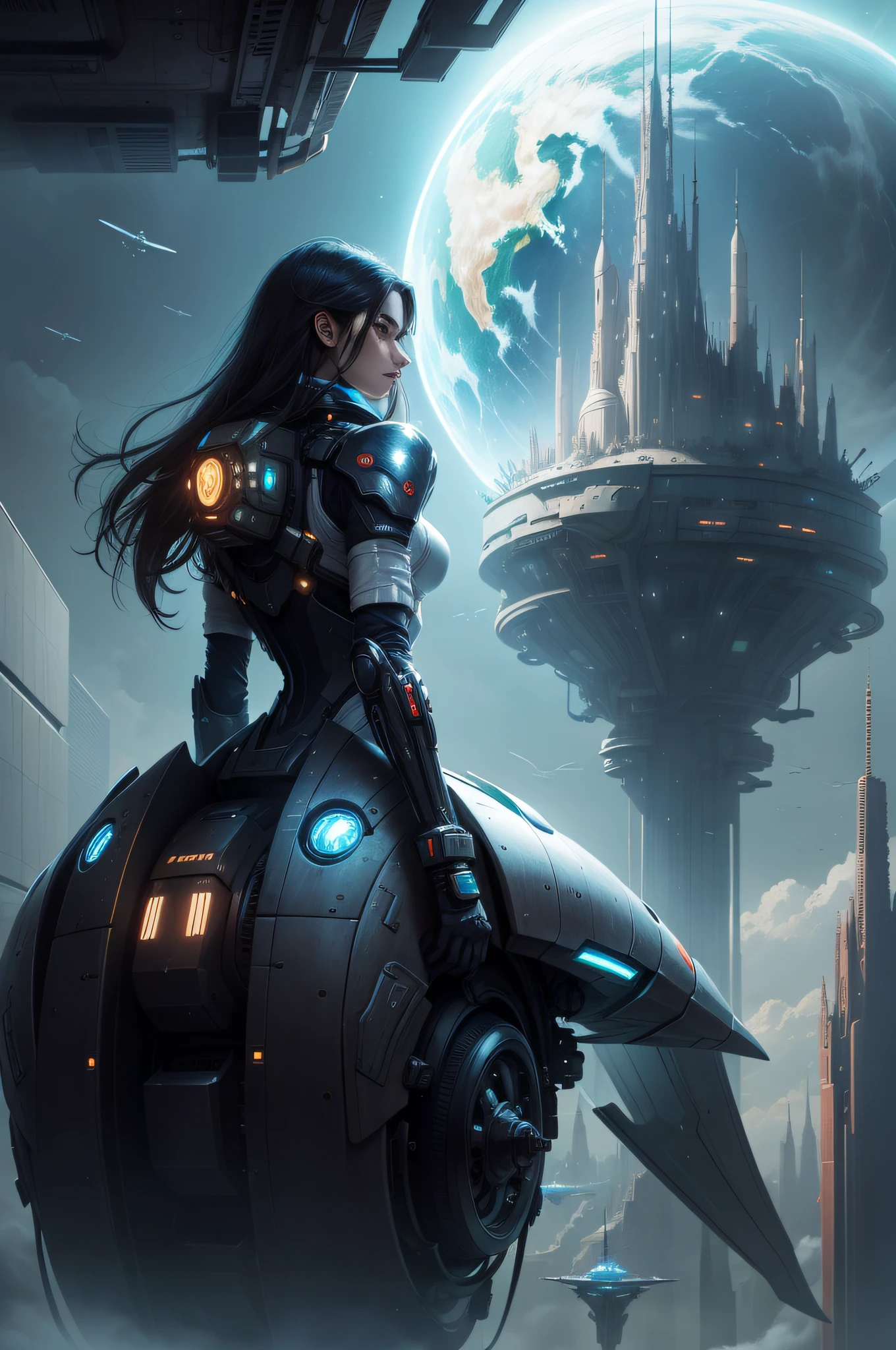 Fantasy Technology Future Technology Dream City,Spaceships fly in the sky,Robots are everywhere,Mechanical City,cyber punk perssonage,Starship,Interstellar