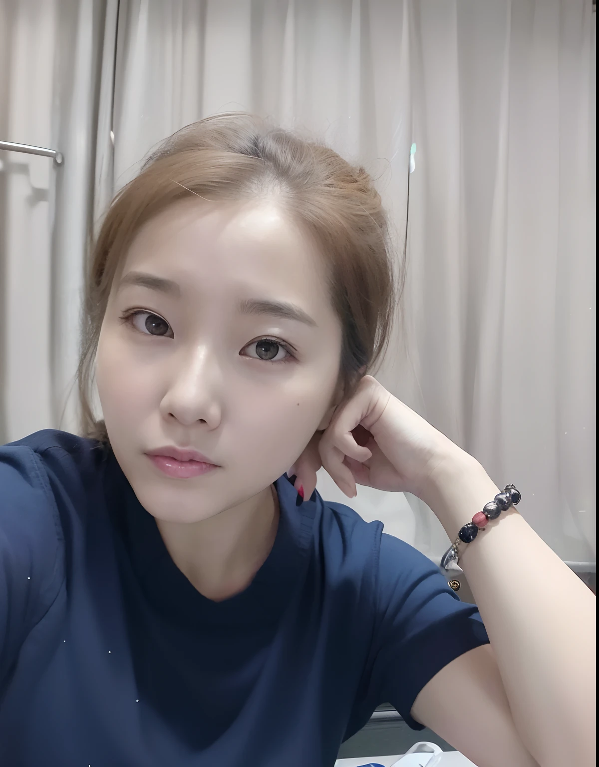 There was a woman sitting at a table,holding cell phone, Choi Hyun-hwa, xintong chen, jaeyeon nam, Lee Ji-eun, lee ji eun, park jimin, shin min jeong, Korean girl, wenfei ye, sangsoo jeong, jiyun chae, 38 years old, beautiful Korean women