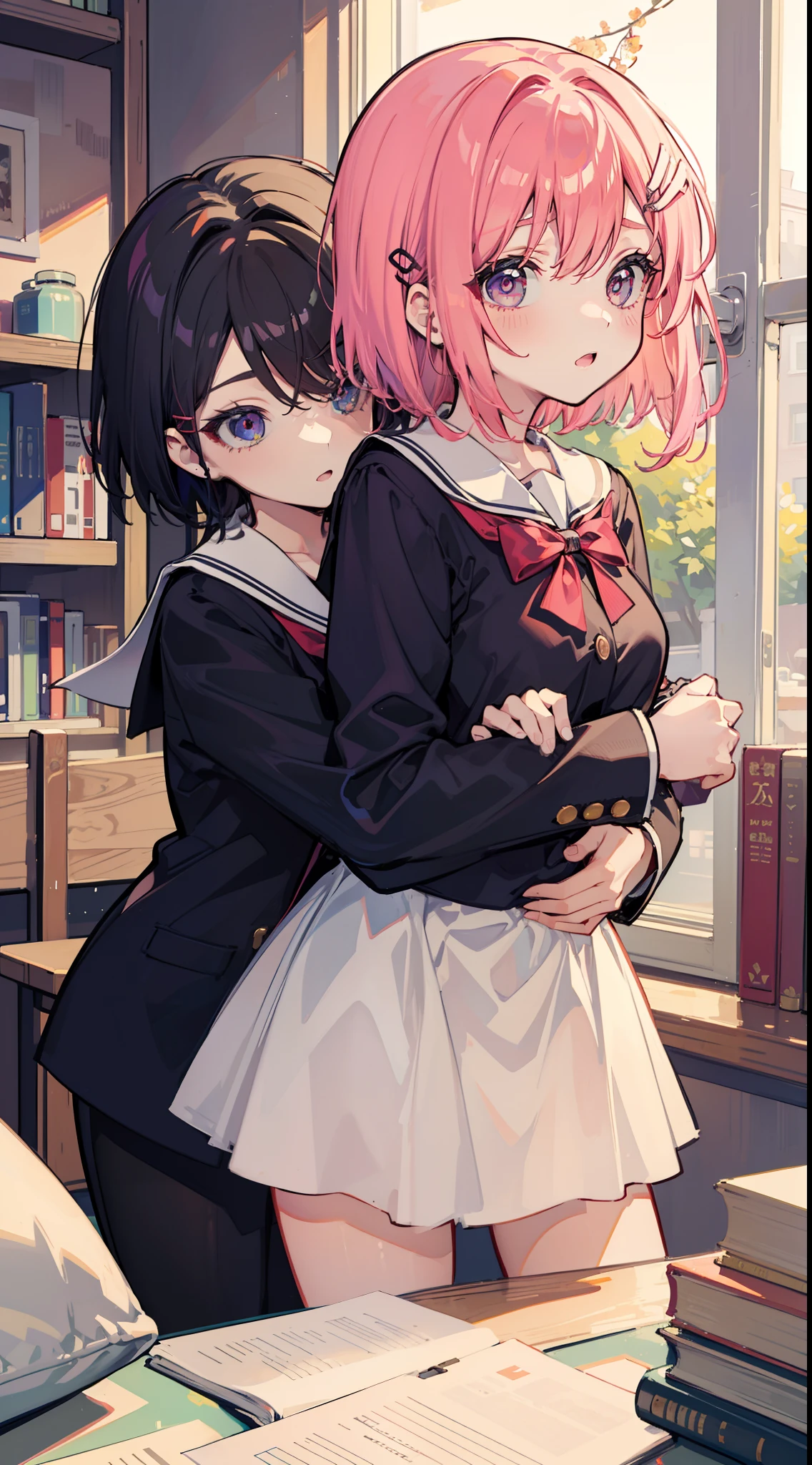 Masterpiece, Best quality, Sisters, cute female child, Yuri, hair adornments, Student, groping, grinding, twincest, Sex life,