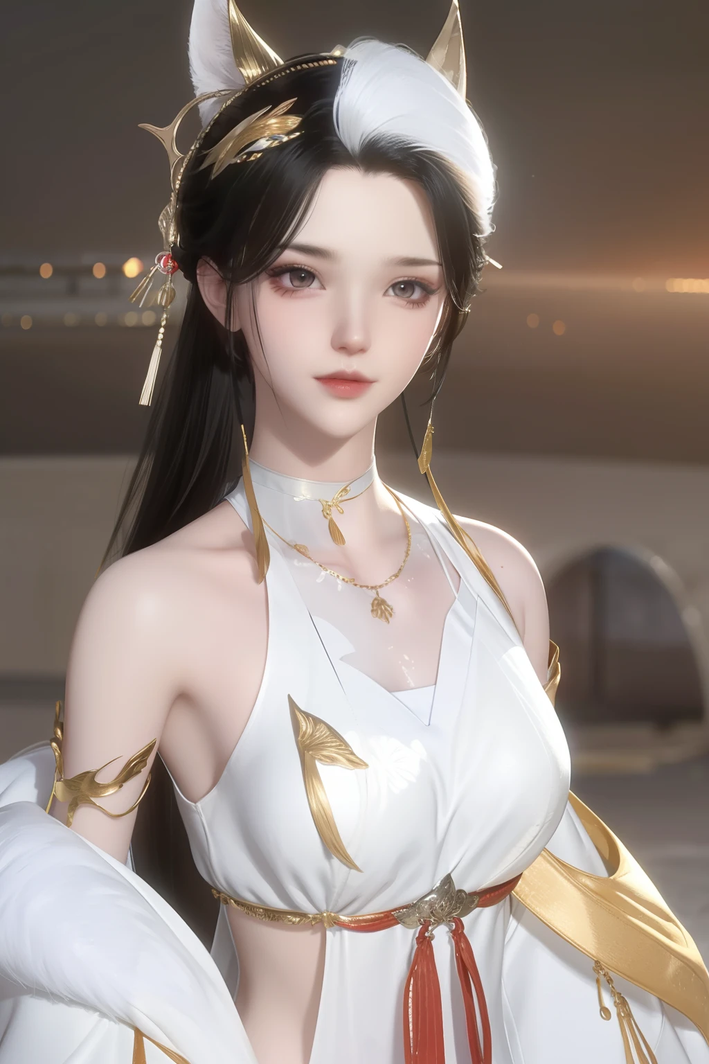 (best qualtiy,tmasterpiece:1.2),超高分辨率,realisticlying,Front lighting,Complicated details,Exquisitedetailsandtextures,(1girll),独奏,The upper part of the body,red color Hanfu,Petal pattern,Nice big eyes,Red dress,beauitful face,facing to audience,Streamers,gossamer,(年轻),Facial highlights,Detal Face,tear-mole,white skinned,Silvery hair,High ponytail,looking at viewert,largeeyes,(Openwork pattern),耳Nipple Ring,slimfigure,white backgrounid,correct hand,profesional lighting,photon maping,Radio City,physically-based renderingt