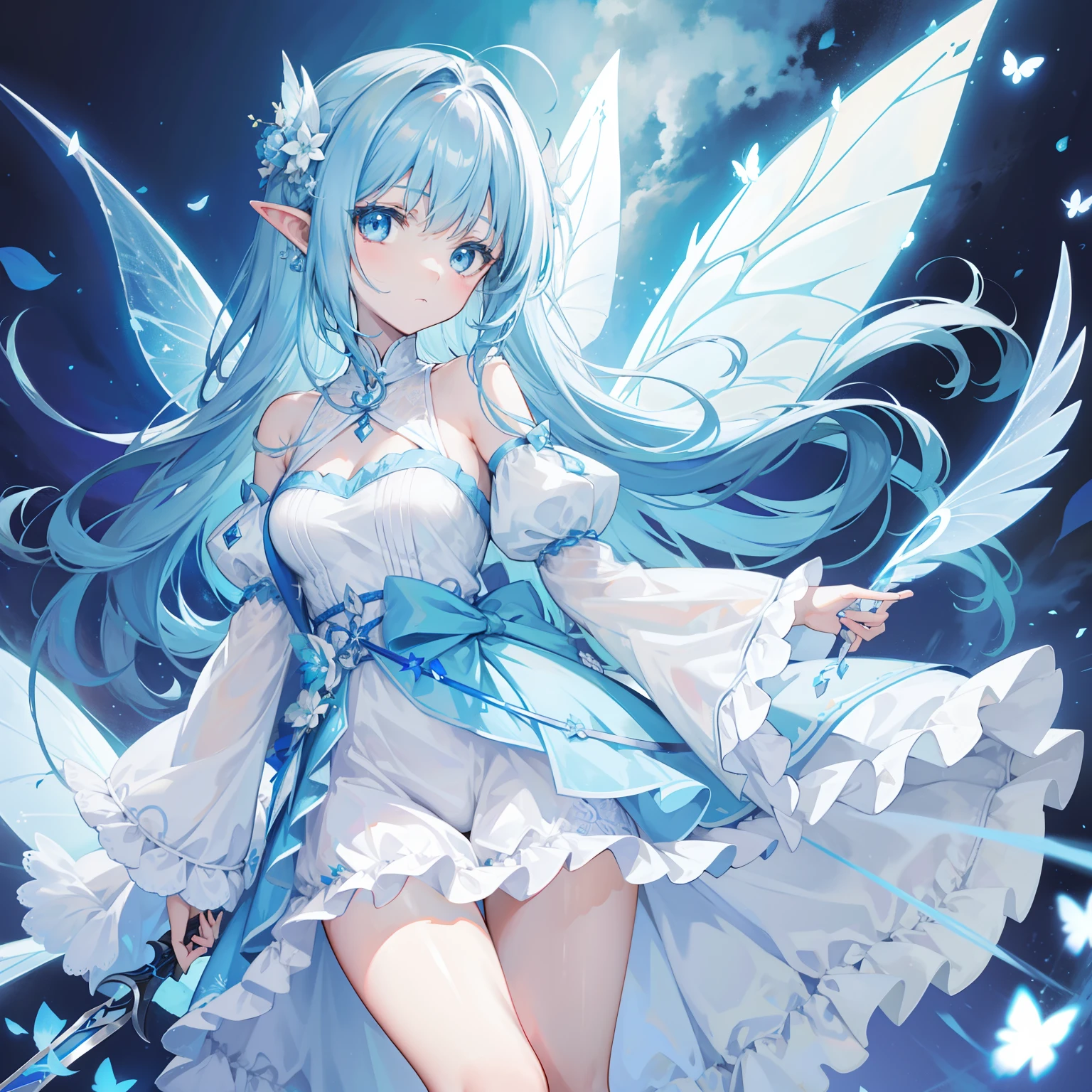 A close up of a woman in a white dress with blue hair - SeaArt AI