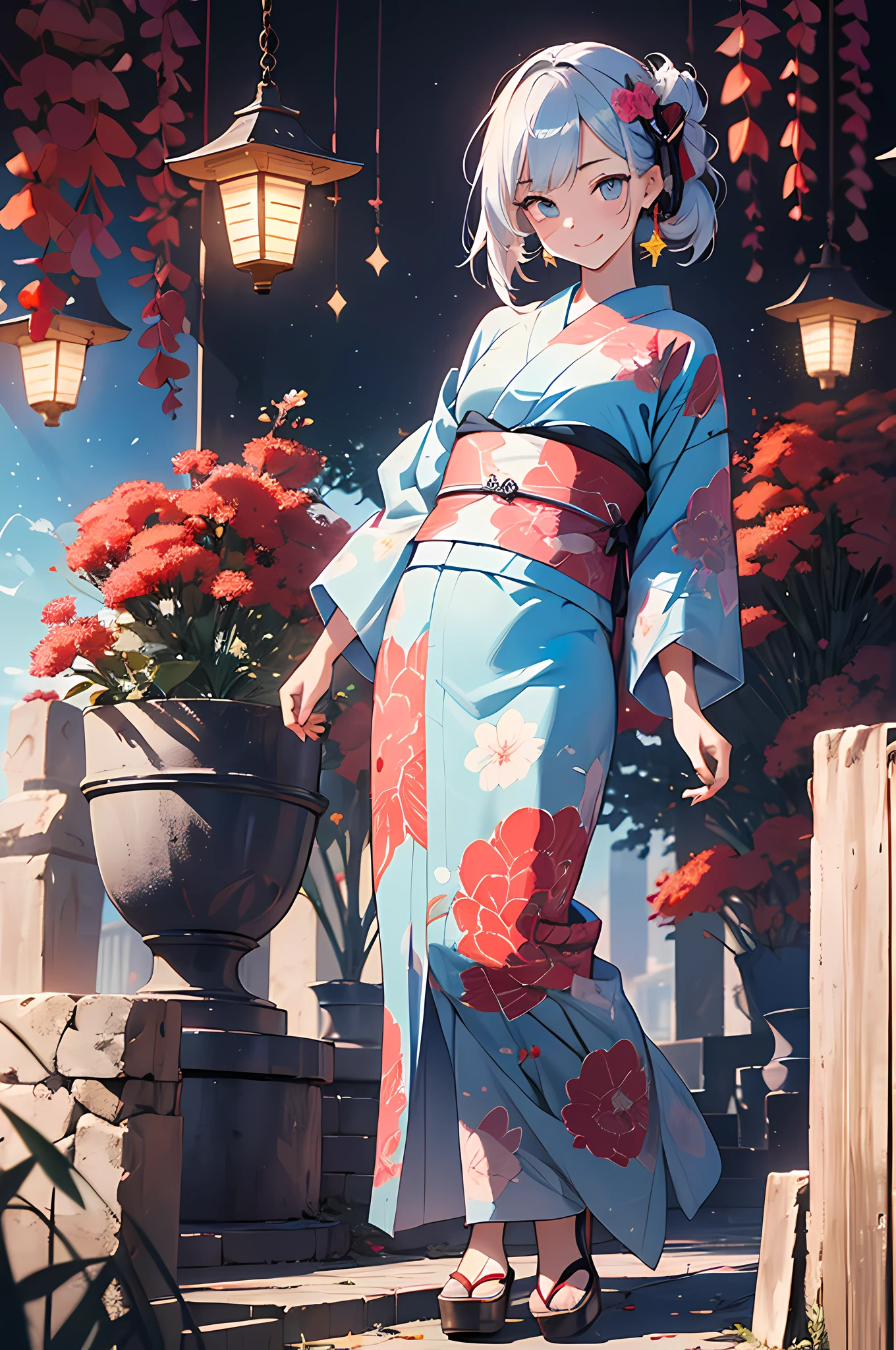 ((Yukata)),eye glass,innocent smiles,ancient city,veranda,wind chime,(1girl in, Solo:1.6),(Best Impact:1.5), (maximalism:1.7),Vivid contrast, (Realistic), hyperrealistic illustrations, hight resolution, ultra-detailliert, absurderes,(Fractal Art:1.3)、Random hairstyle、Random hair color colorful、Iridescent eyes、FULL BODYSHOT、Retro、Precise focus、randome pose、cinema4d、Drama