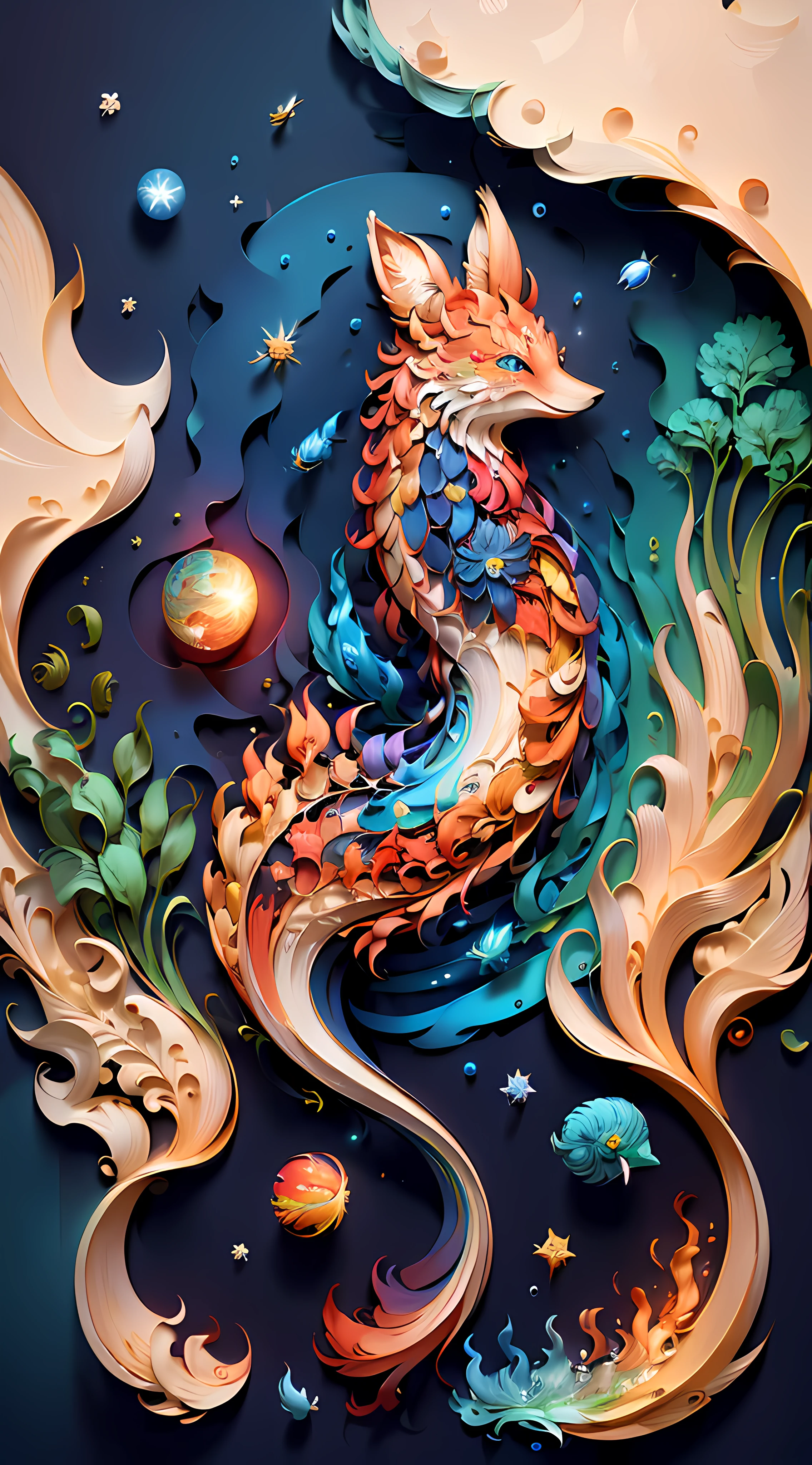 (((masterpiece))),best quality, illustration, earth, water ,fire, wind , space , paper_cut,