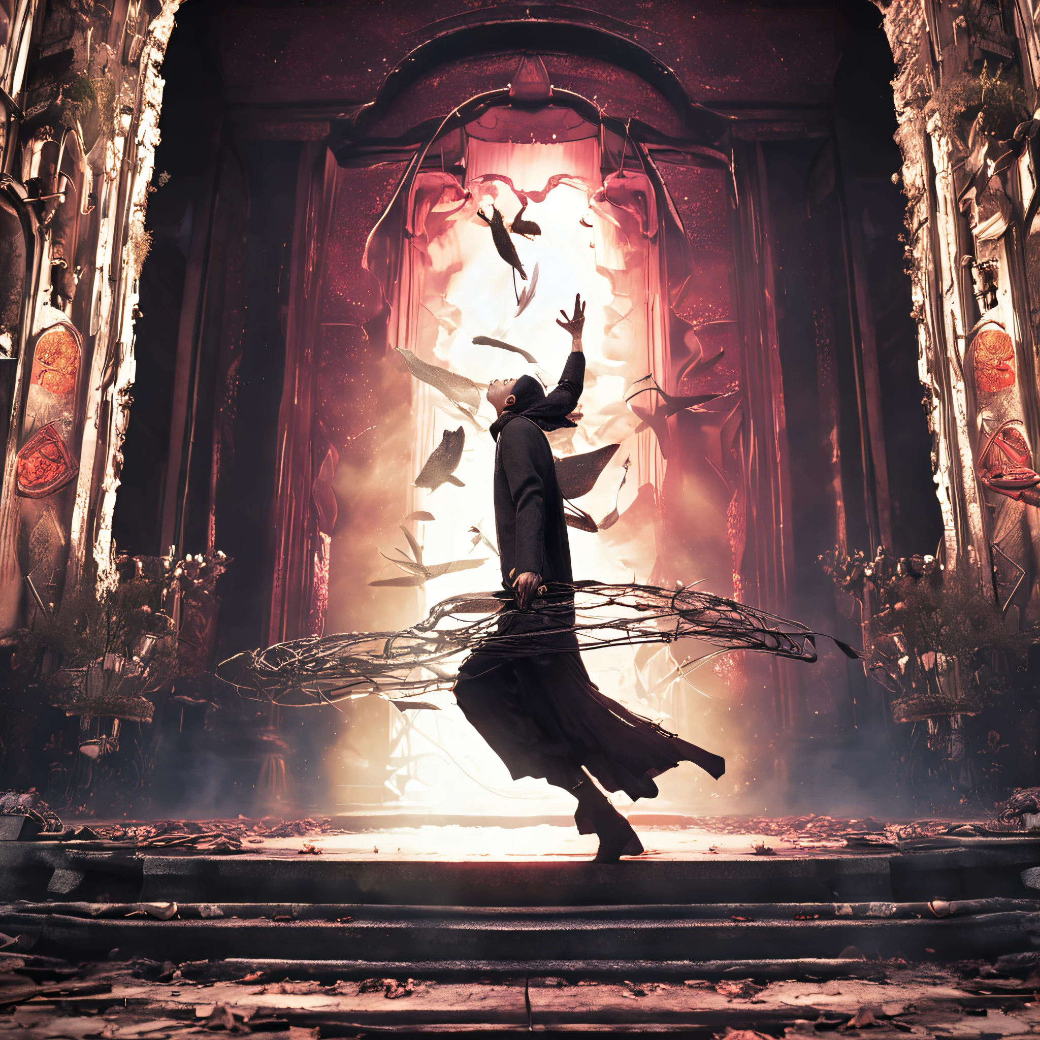 Best quality, Masterpiece, 超高分辨率, (photograph realistic:1.4), surrealism, Dream-like,fusionart, Shadowdancer, shadow magic, darkness control, stealth, shadowstep, umbral spells, hidden blade,