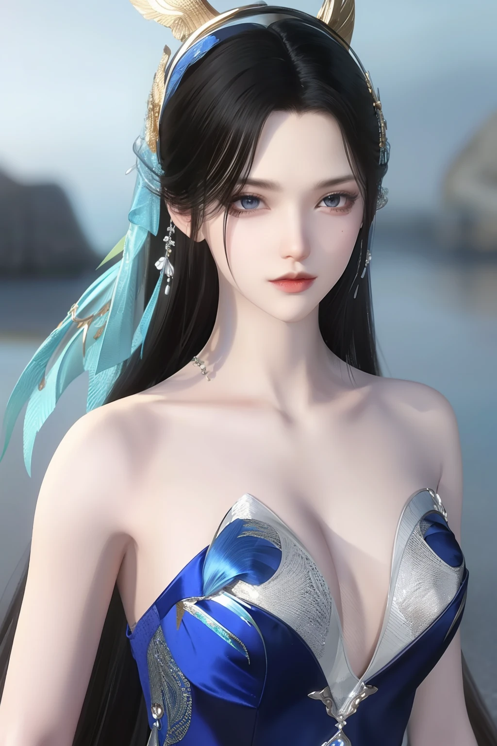 a close up of a woman in a silver and blue dress, chengwei pan on artstation, by Yang J, detailed fantasy art, stunning character art, fanart best artstation, epic exquisite character art, beautiful armor, extremely detailed artgerm, detailed digital anime art, artgerm on artstation pixiv, armor girl