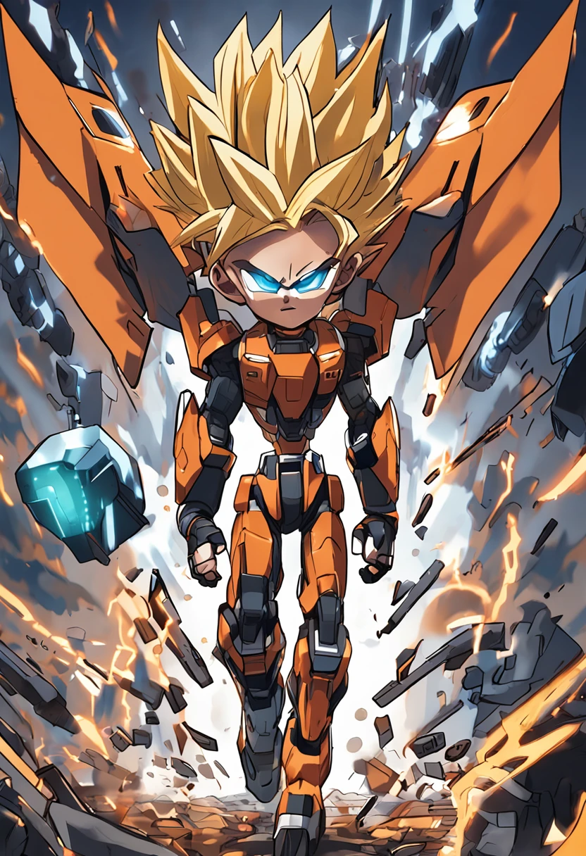 chibi,full body,A -year-boy m,son goku,mecha body,SuperSaiyan,Spiked hairstyle