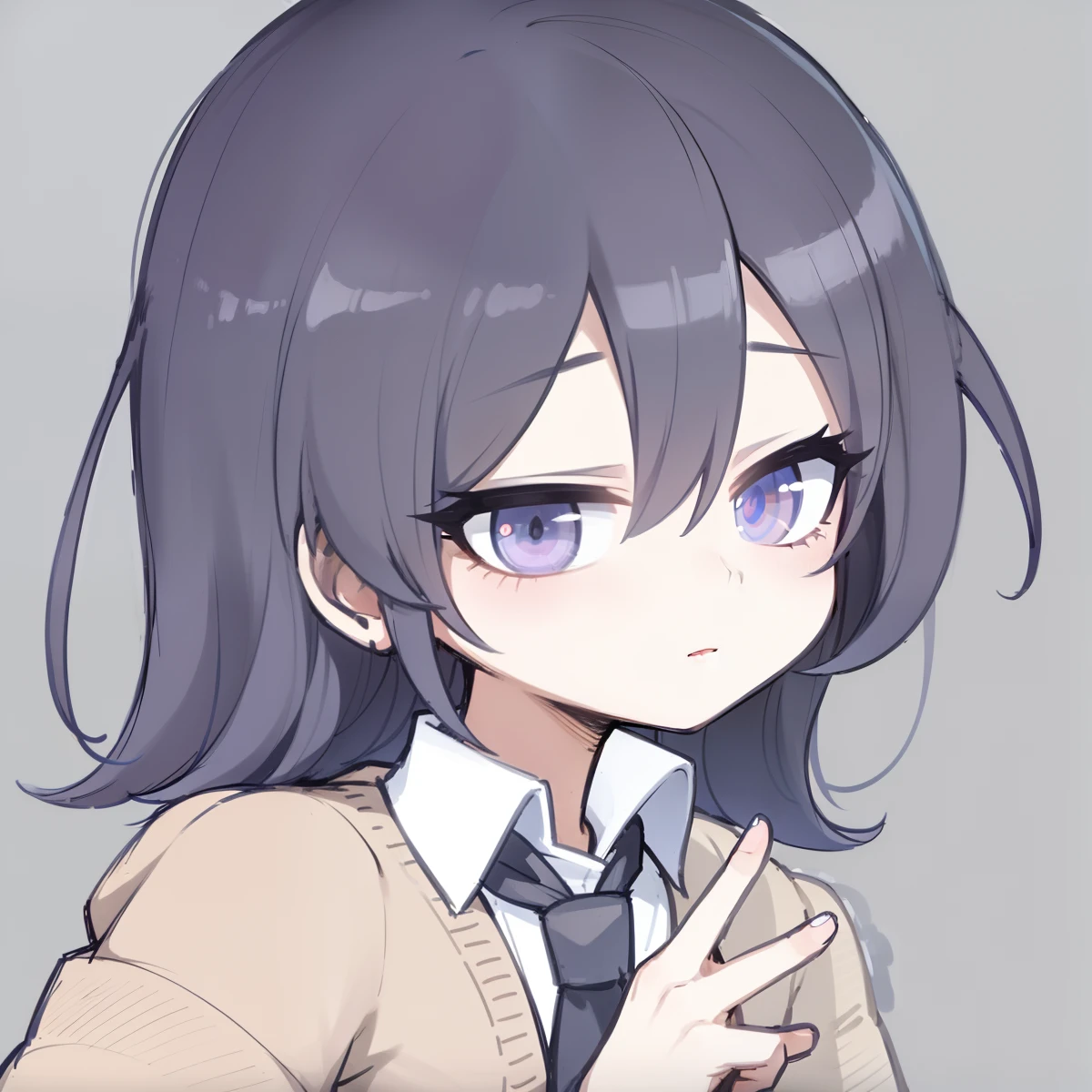 male 、Pure black hair color、short-hair、Hiding eyes with bangs