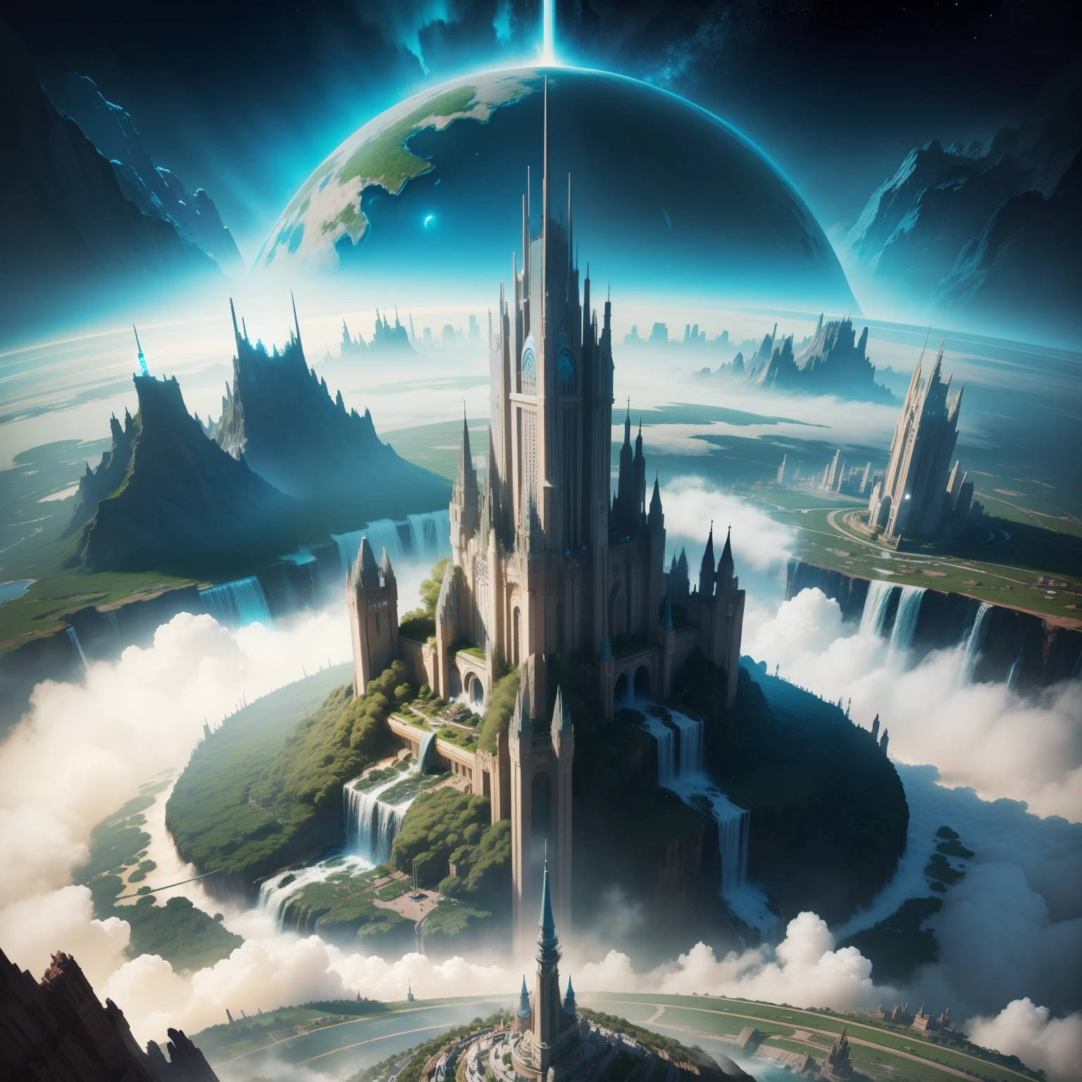 Terraforming Skyscrapers epcot huge waterfall Huge castle cyberpunked Earth Metropolis Sci-Fi Art Masterpiece 超A high resolution