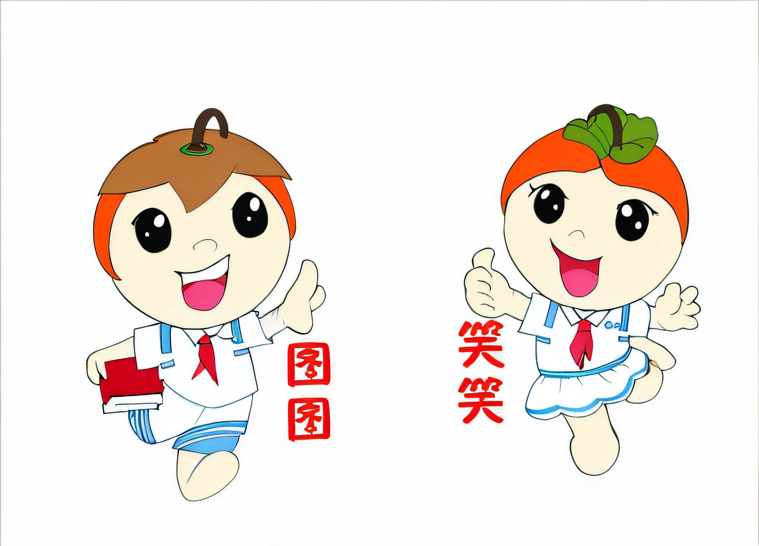 Cartoon characters of girls and boys in school uniform, Two different characters, Cartoon Cute, hand painted cartoon art style, mapo tofu cartoon, Two characters, Cute:2, Ruan Jia and Fenghua Zhong, Official illustration, Cute cartoon character, wallpaper - 1 0 2 4, with two characters, Official artwork, Chuan Ai