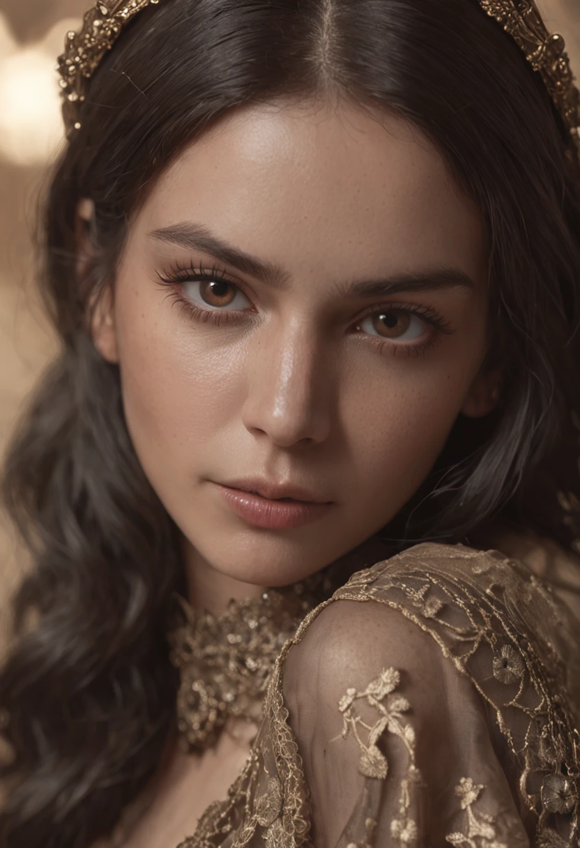 a pretty Colombian girl in her 25. The camera settings are specifically chosen for a detailed, high-resolution indoor image: an aperture of f/1.8 to ensure focus, using canon R6, Older woman, sf, intricate artwork masterpiece, ominous, matte painting movie poster, golden ratio, trending on cgsociety, intricate, epic, trending on artstation, by artgerm, h. r. giger and beksinski, highly detailed, vibrant, production cinematic character render, ultra high quality model, trending on artstation, sharp focus, studio photo, intricate details, highly detailed,