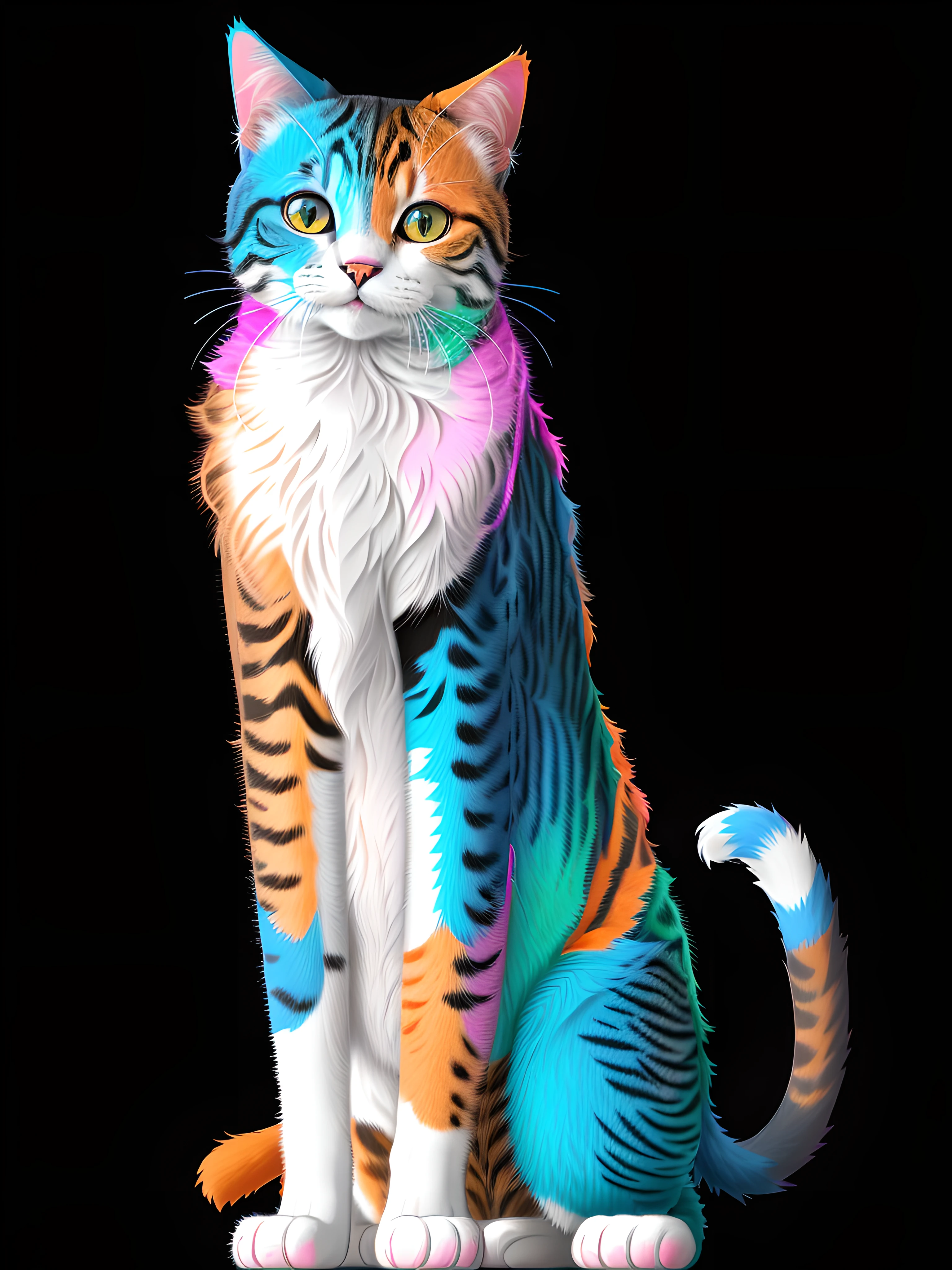 a colorful cat doing a cat pose, in ultra hi-definition and ultra hi-resolution