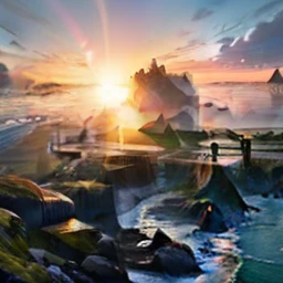 Amazing photographic moment of Irish ocean sunrise, As the first rays of the sun break through the horizon. Shoot with a prime lens (Nikon AF-S NIKKOR 50mm f/1.4G), The image showcases the vibrant colours and stunning details of the natural beauty of the Irish coastline.