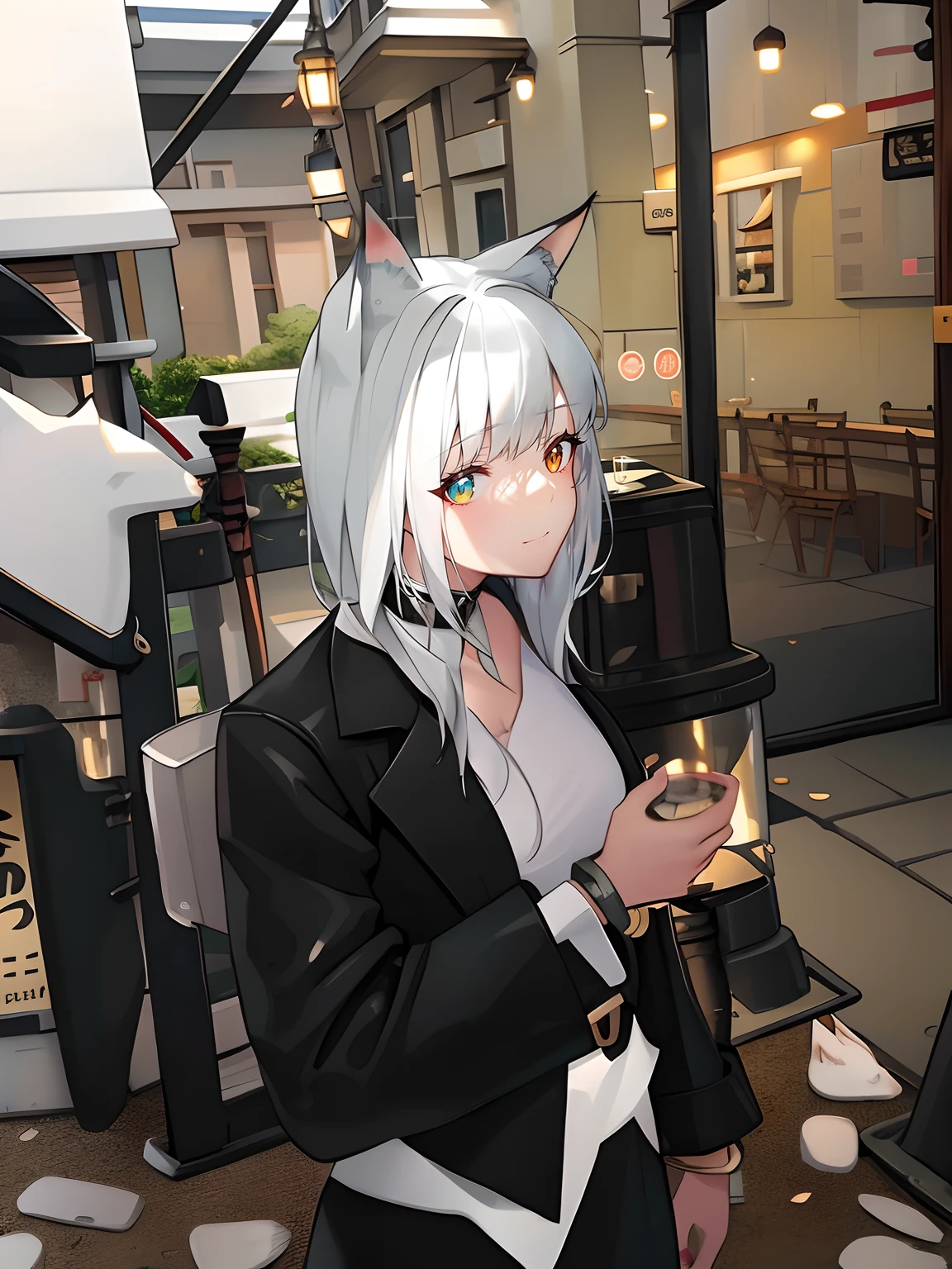 anime character with cat ears holding a glass of wine, from girls frontline, from arknights, girls frontline style, fine details. girls frontline, mysterious coffee shop girl, anime catgirl, anime girl with cat ears, beautiful anime catgirl, girls frontline cg, girls frontline universe, white cat girl, artwork in the style of guweiz, girls frontline