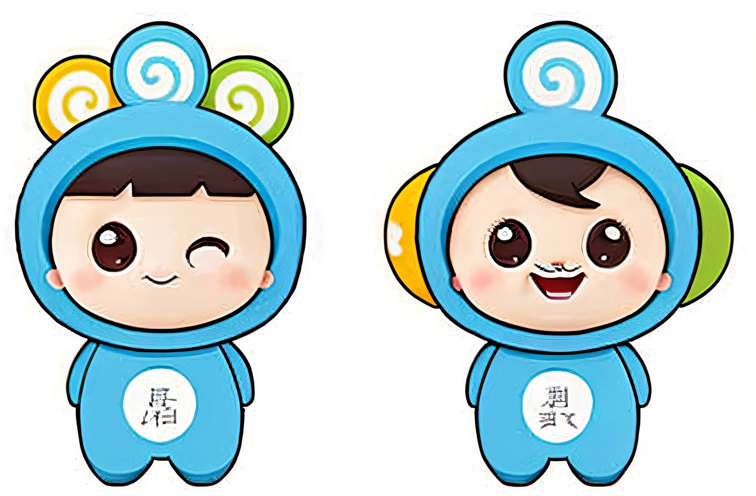 Cartoon characters of boys and girls in blue dresses, Cute cartoon character, Li Zixin, Cartoon Cute, tight light blue neopren suits, Cartoon, tchibi, Chiba Yuda, qiangshu, Weibo, Chuan Ai, Cute cartoon, rengen, Official illustration, Cute:2, high quality character design