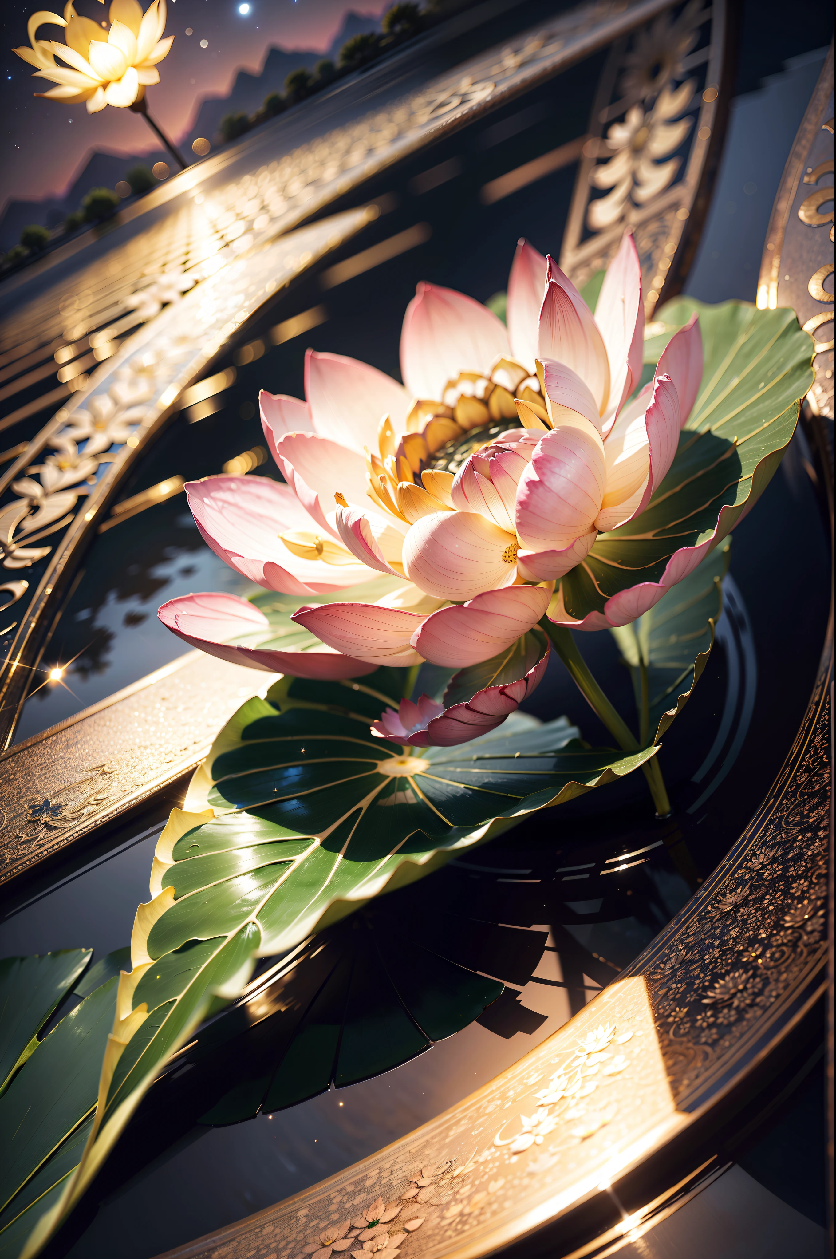 best quality, master part, (Realistic:1.2), Lotus Flower, brilhante, In the night sky, cheio de estrelas, Muito Detalhe, ultra-high resolution, Ultra-alta qualidade,