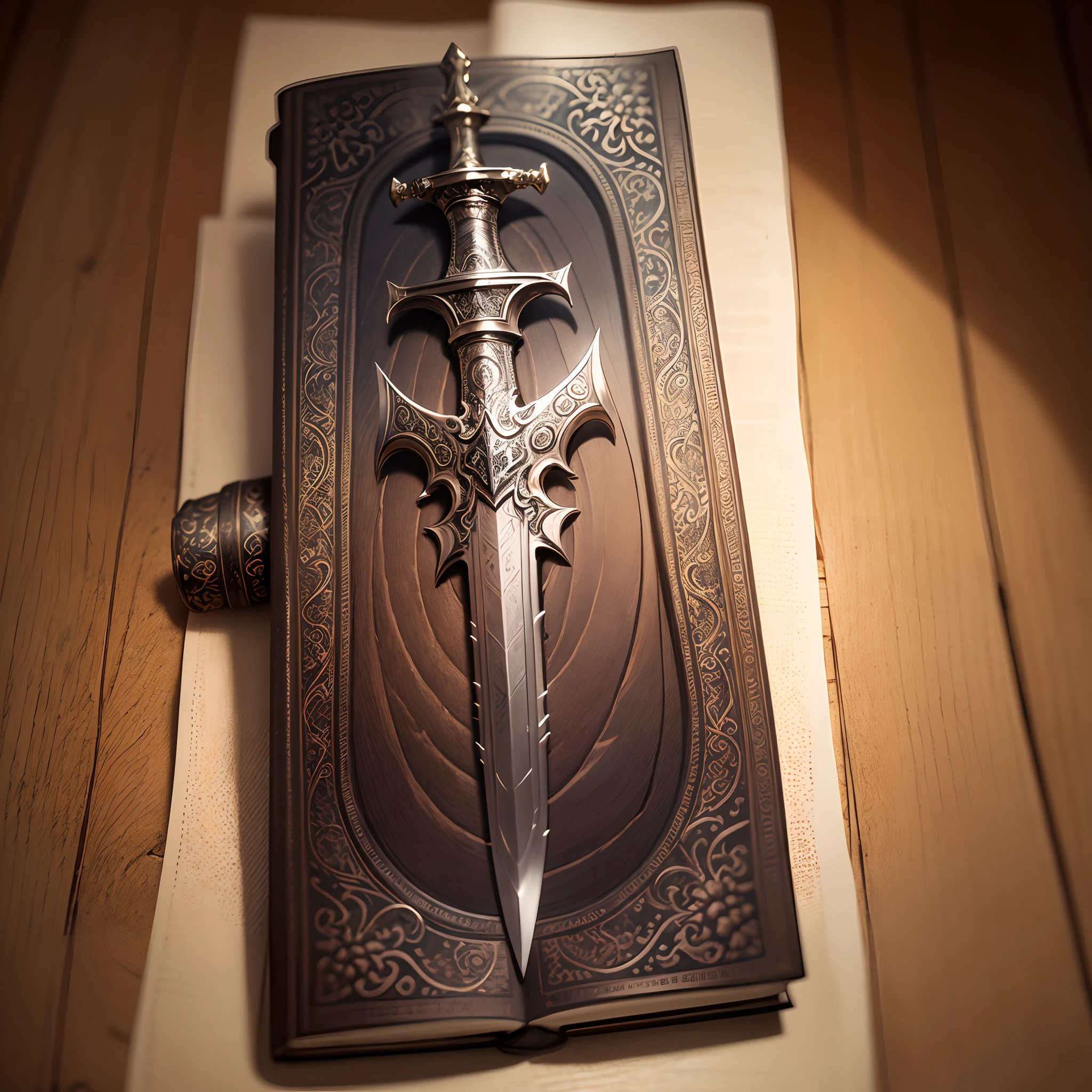 Tattoo of a sword carved into a bible --auto