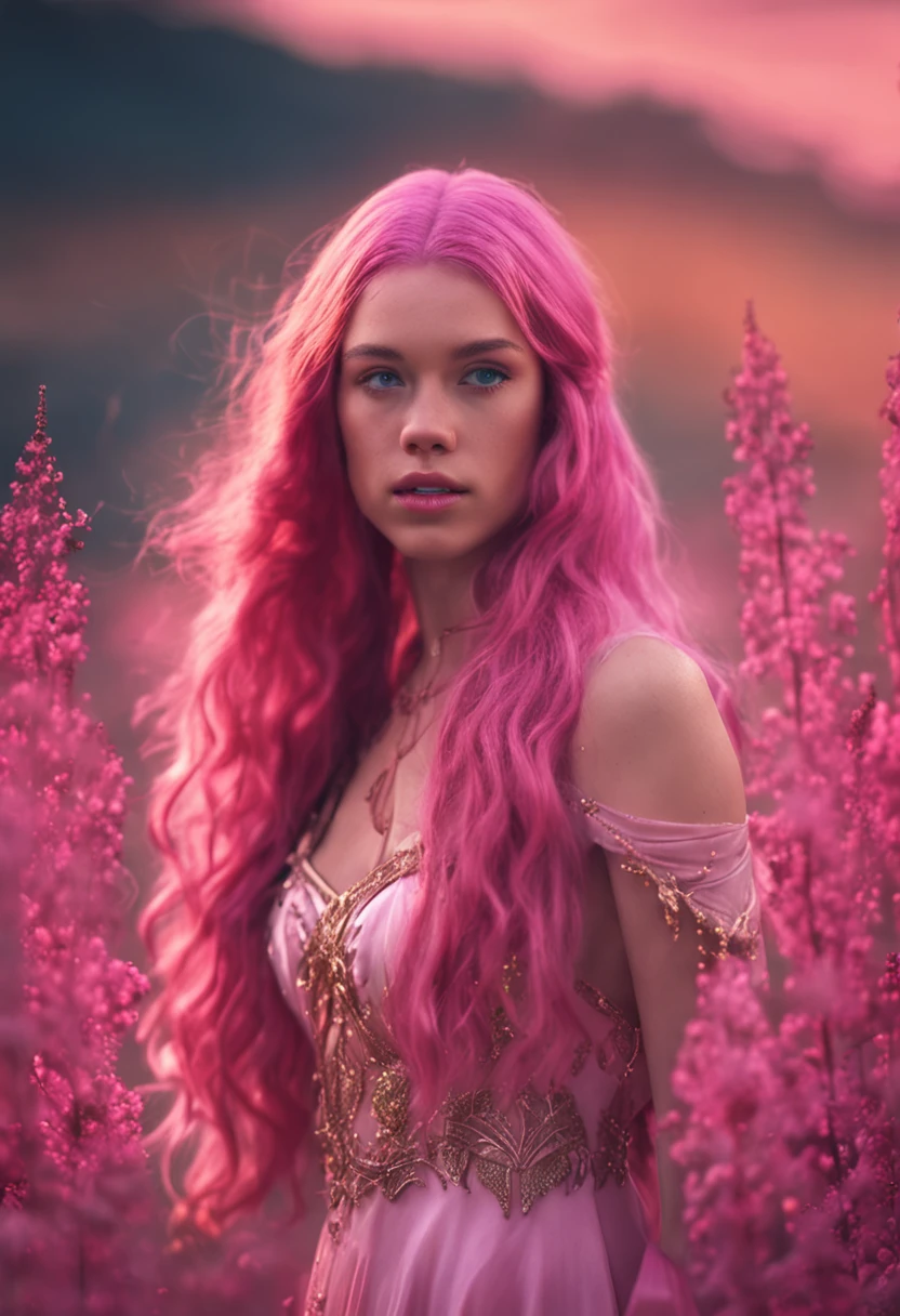 Pink Long Hair,Fair skin,Golden crown,blue color eyes