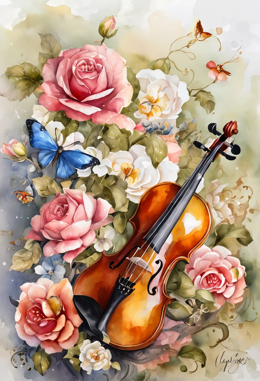 (absurdres, highres, ultra detailed), an ornate Violin, roses, pearls, gold, diamonds, Ultra photo realism, super-fine, 8K,Premium wallpapers,Highest image quality,3D,C4D,Master masterpieces,octane rendering