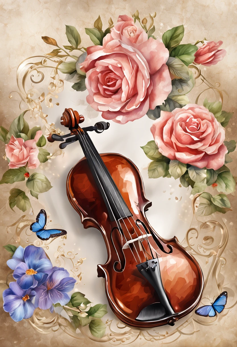 (absurdres, highres, ultra detailed), an ornate Violin, roses, pearls, gold, diamonds, Ultra photo realism, super-fine, 8K,Premium wallpapers,Highest image quality,3D,C4D,Master masterpieces,octane rendering