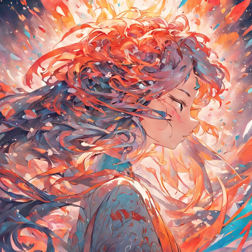 (White background:1.4),(Silhouette of a girl's head, Eyes closed, Colorful long hair, Oriental elements)，(Chinese Illustration:1.3，paper art:1.3, Quilted Paper Art:1.2),( Reasonable design, Clear lines, High Sharpness,Best Quality, Very detailed, masutepiece, Movie Light Effects, 4K ),With a cat