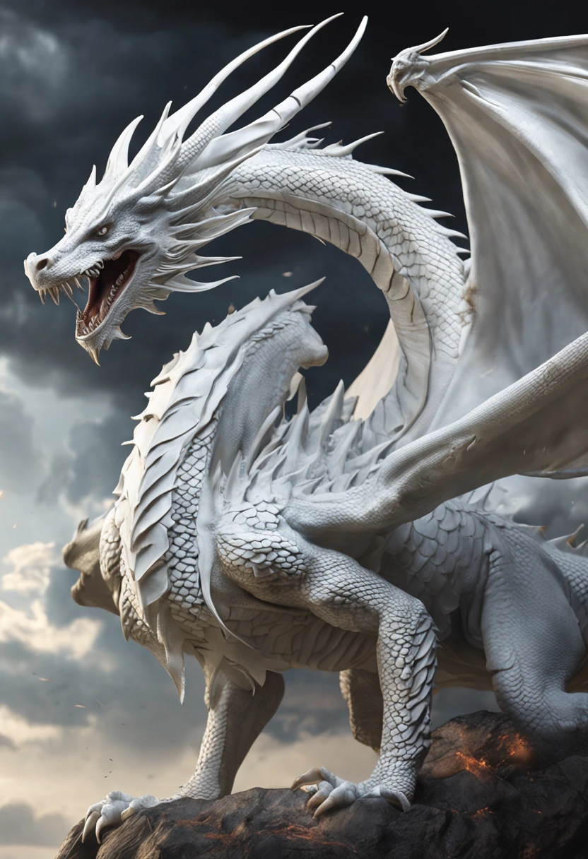 best quality, a stunning artwork of a beautiful white dragon, intricately detailed, (best shadow), elegant, volumetric lighting