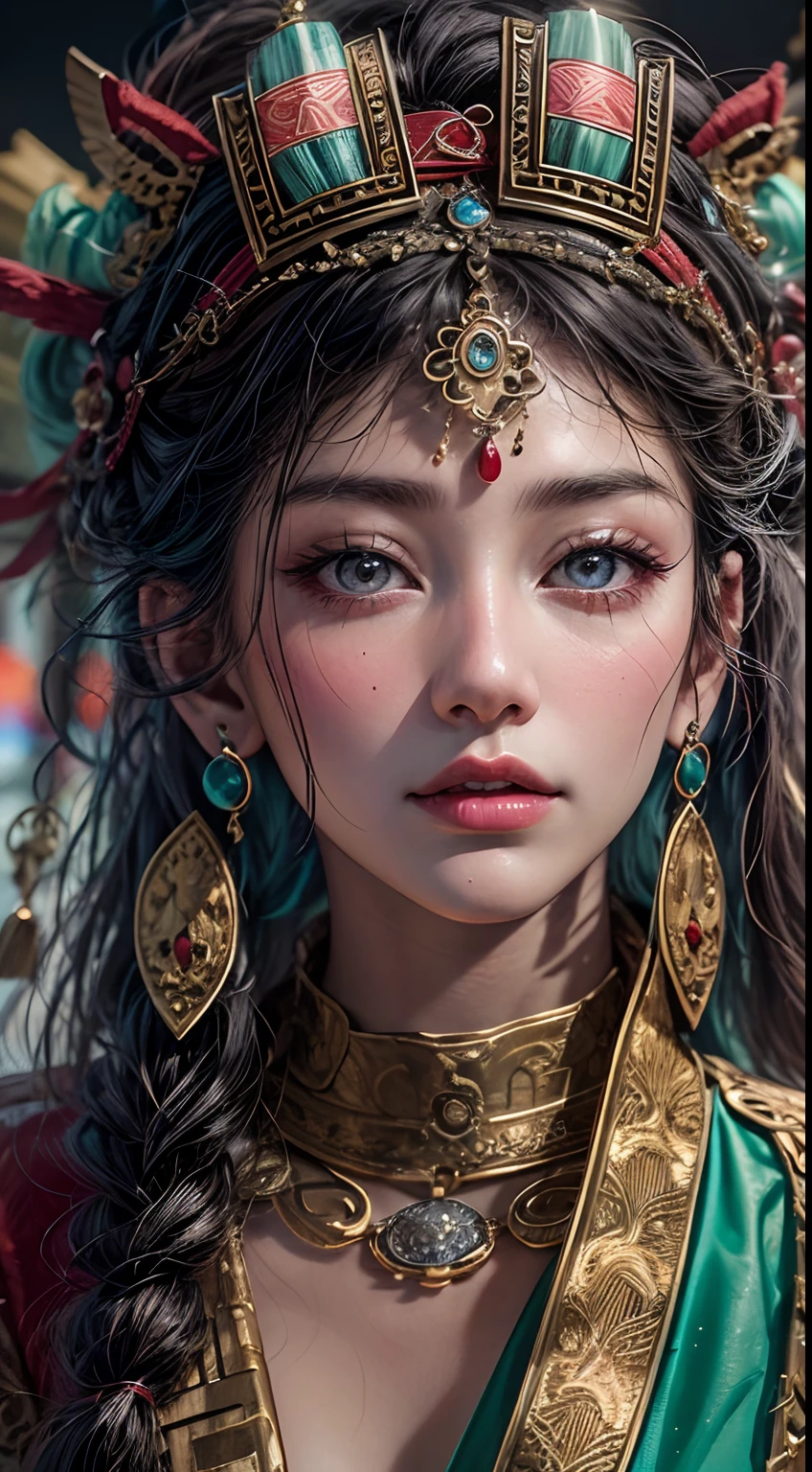 （tmasterpiece，best qualtiy，realisticlying：1.37），（Complex and sophisticated，Highly detailed skin and face），（1girll），独奏，standing on your feet，a beauty girl，Tibetan clothing，Colorful costumes， Fleece collar， Padded collar，High-end Tibetan clothing，Cumbersome Tibetan costume design，Warm clothing，Winter clothing，Appearance Yang Chaoran，Rounded face shape，Gorgeous Tibetan costumes，Cumbersome Tibetan necklace，Cumbersome Tibetan headdress，Colored headband，cinematic pastel lighting，8k wallpaper，Solidarity，art  stations，High resolution CG