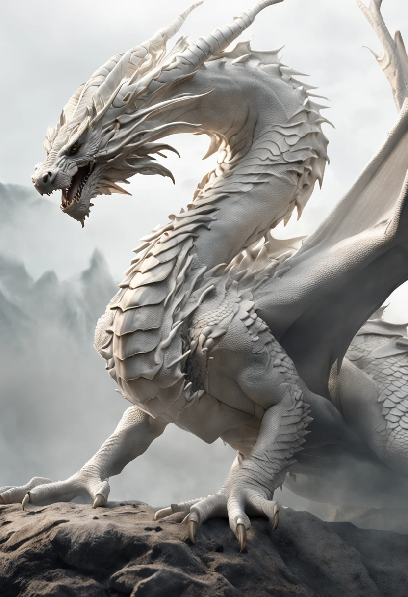 best quality, a stunning artwork of a beautiful white dragon, intricately detailed, (best shadow), elegant, volumetric lighting