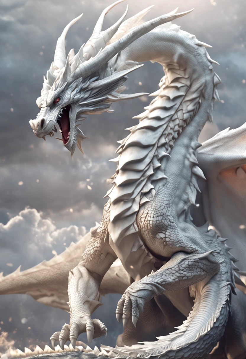 best quality, a stunning artwork of a beautiful white dragon, intricately detailed, (best shadow), elegant, volumetric lighting