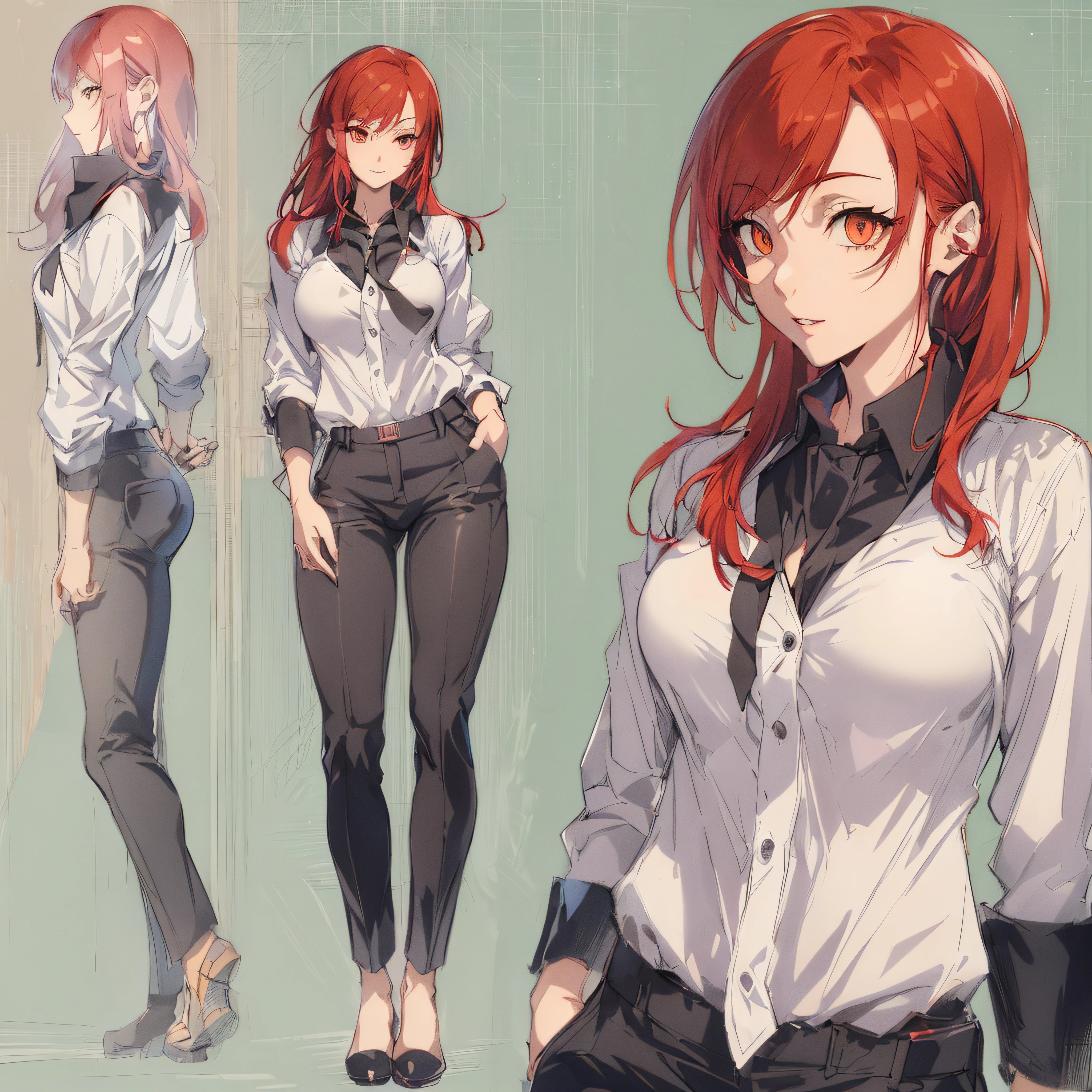 anime character with red hair and white shirt and black pants, detailed anime character art, anime character art, anime full body illustration, female anime character, ( ( character concept art ) ), official character art, pretty anime character design, cushart krenz key art feminine, anime character design, trending on artstation pixiv, highly detailed exquisite fanart, anime character