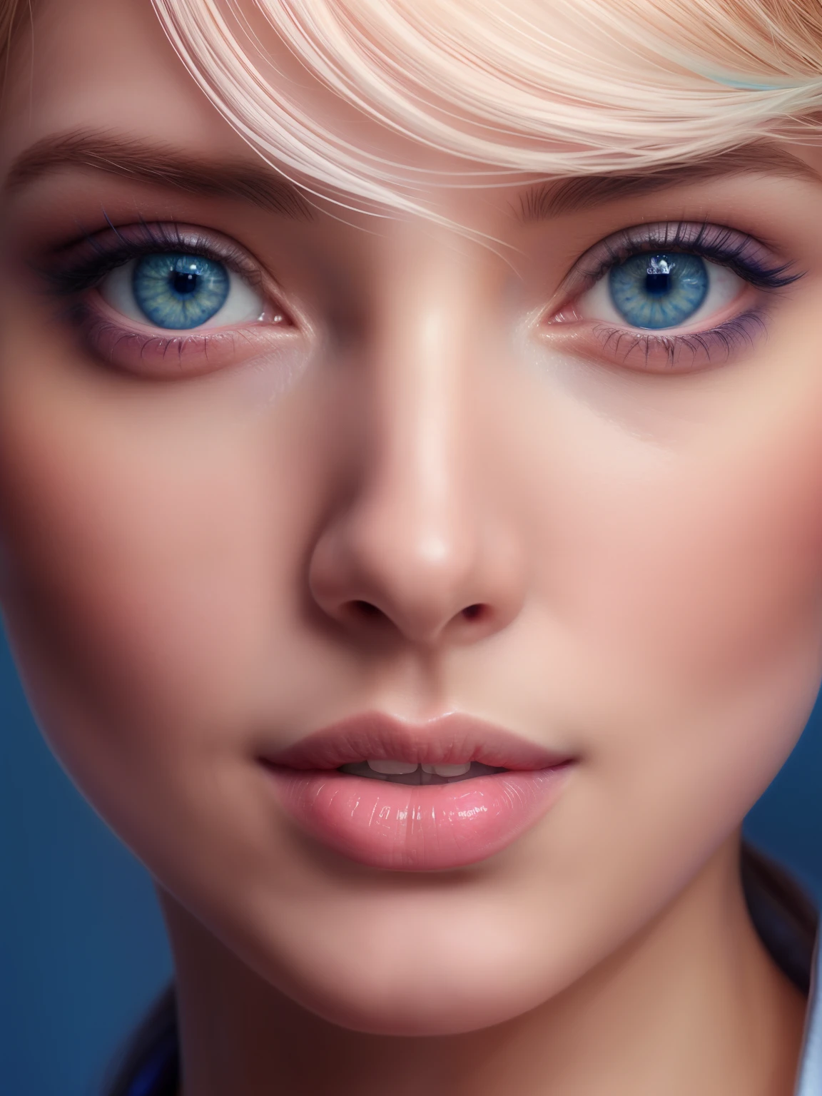 there is a woman with blue eyes and a white shirt, stunning digital illustration, glossy digital painting, realistic digital illustration, beautiful digital illustration, highly realistic digital art, hyperrealistic digital painting, ultra realistic digital painting, hyper realistic digital painting, realistic digital painting, gorgeous digital painting, exquisite digital illustration, ultra realistic 3d illustration, photorealistic digital painting