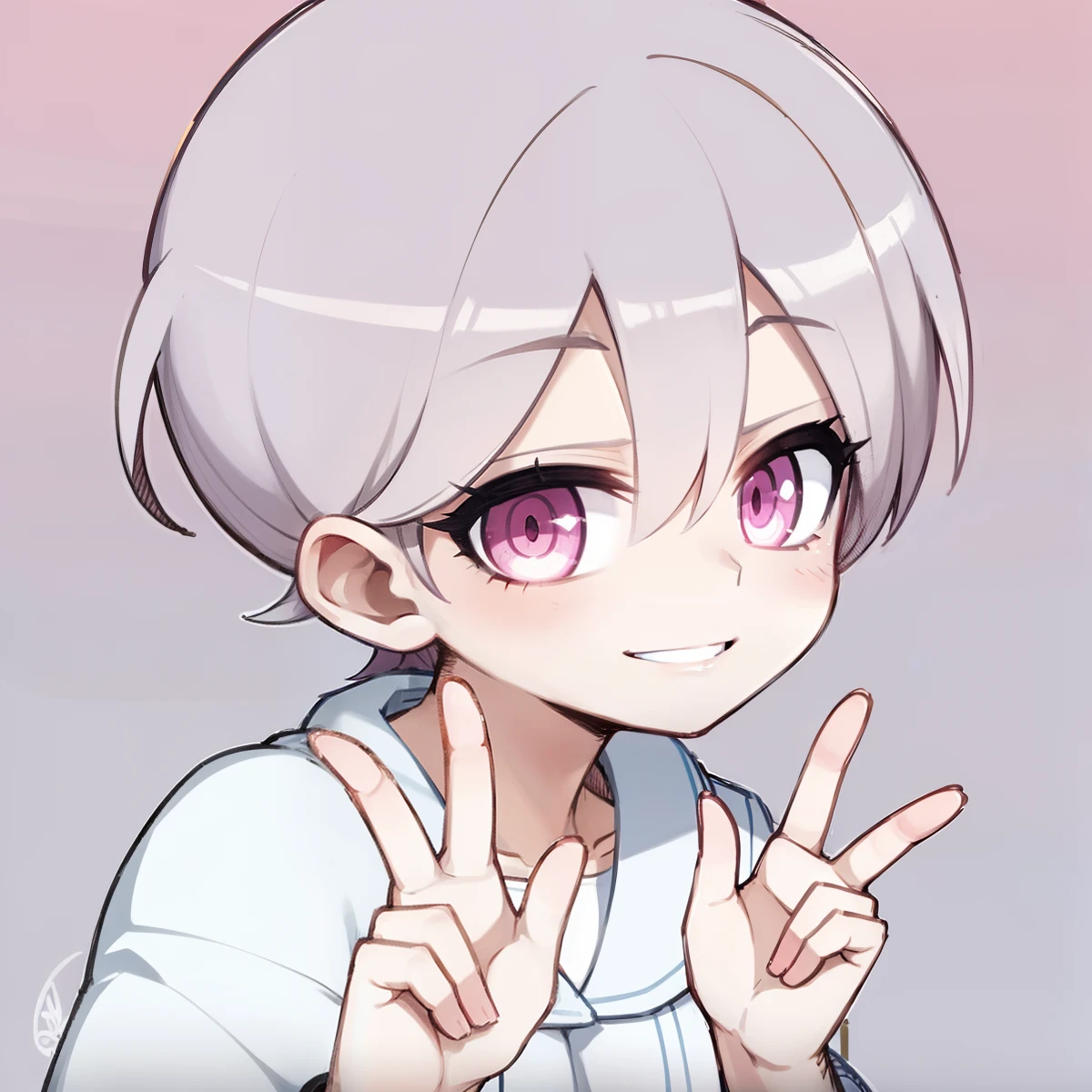 Narrow-eyed、Pink eyes、Smiling
