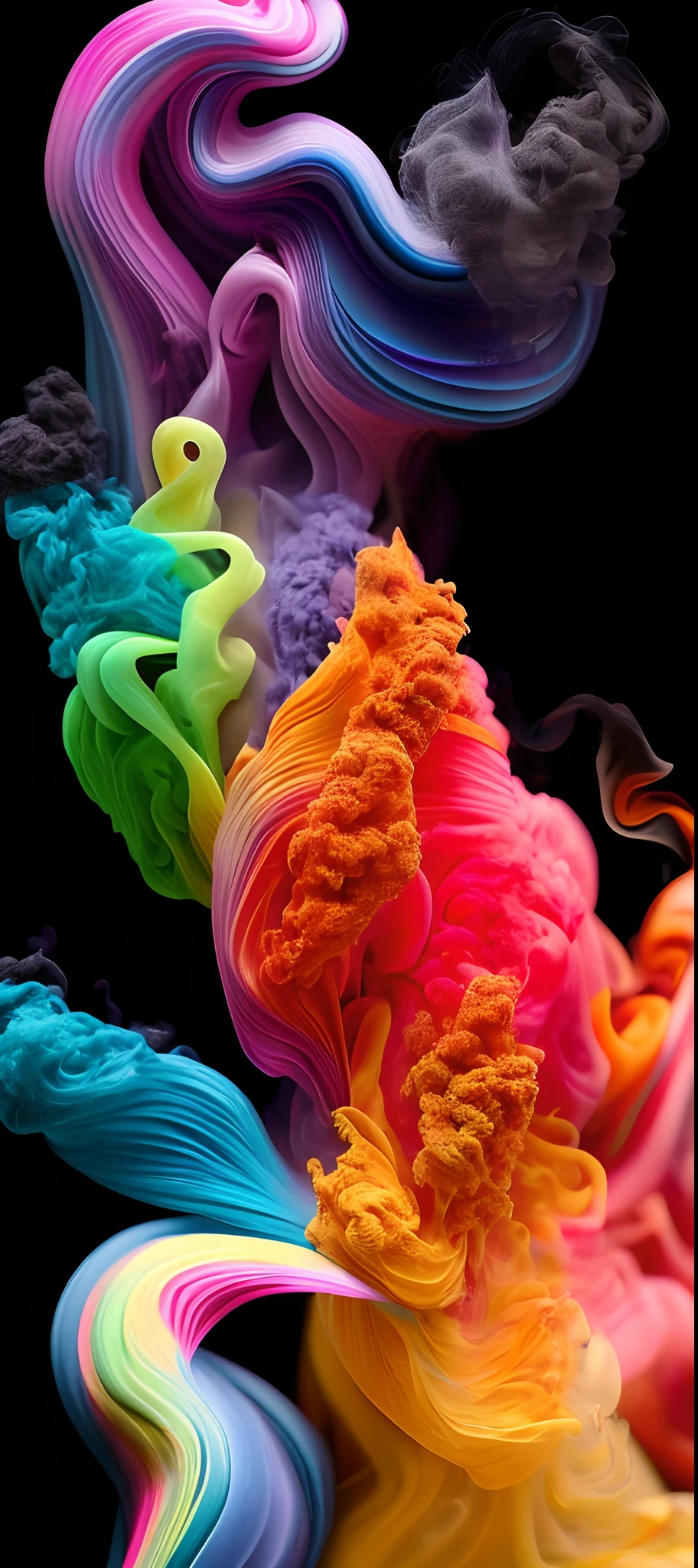 a close up of a colorful smoke is being poured over a black background, fluid coloured smoke, colorful smoke, multi color smoke, colored smoke, brightly coloured smoke, acid color smoke, color smoke, rainbow smoke, psychedelic smoke background, colorful smoke in the background, thick colorful smoke, whirling smoke radiant colors, colored smoke clouds, swirling smoke, fluid smoke art