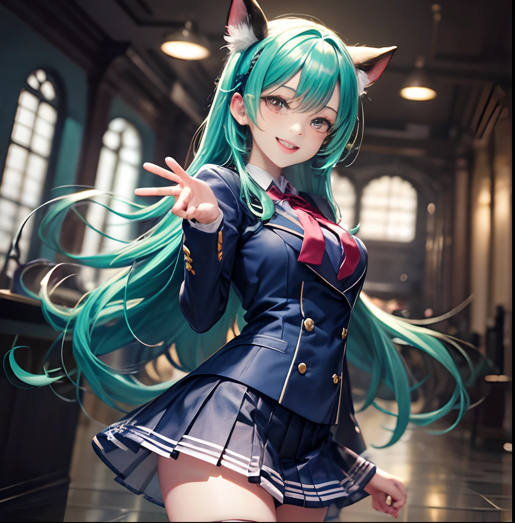 A charming and energetic girl character with a playful smile, long hair and school uniform. She's witty, confident and kind. Rendered in sharp focus and ultra high quality using intricate lighting that accentuates her lively features and expressions perfectly. Her pose is dynamic, full of personality and conveys a sense of joyful excitement. Every detail in the scene is crystal clear and the lighting tone makes her stand out dramatically. Vibrant, passionate colors. Trendy anime style. structure --auto --s2