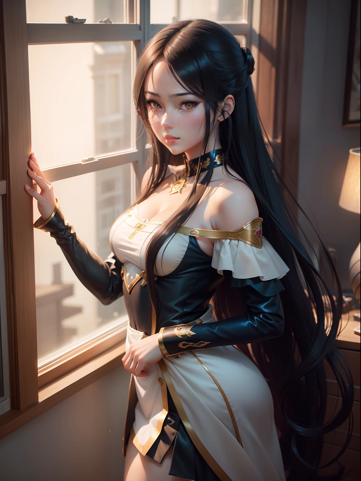 animemanga girl,Pose with long hair in front of the window, a character portrait inspired by WLOP, Trend of CGsociety, Fantasy art, 3 d anime realistic, Beautiful anime girl, Photorealistic anime, beautiful and seductive anime woman, Extremely detailed Artgerm, Smooth anime CG art, Realistic anime 3 D style, Beautiful anime woman