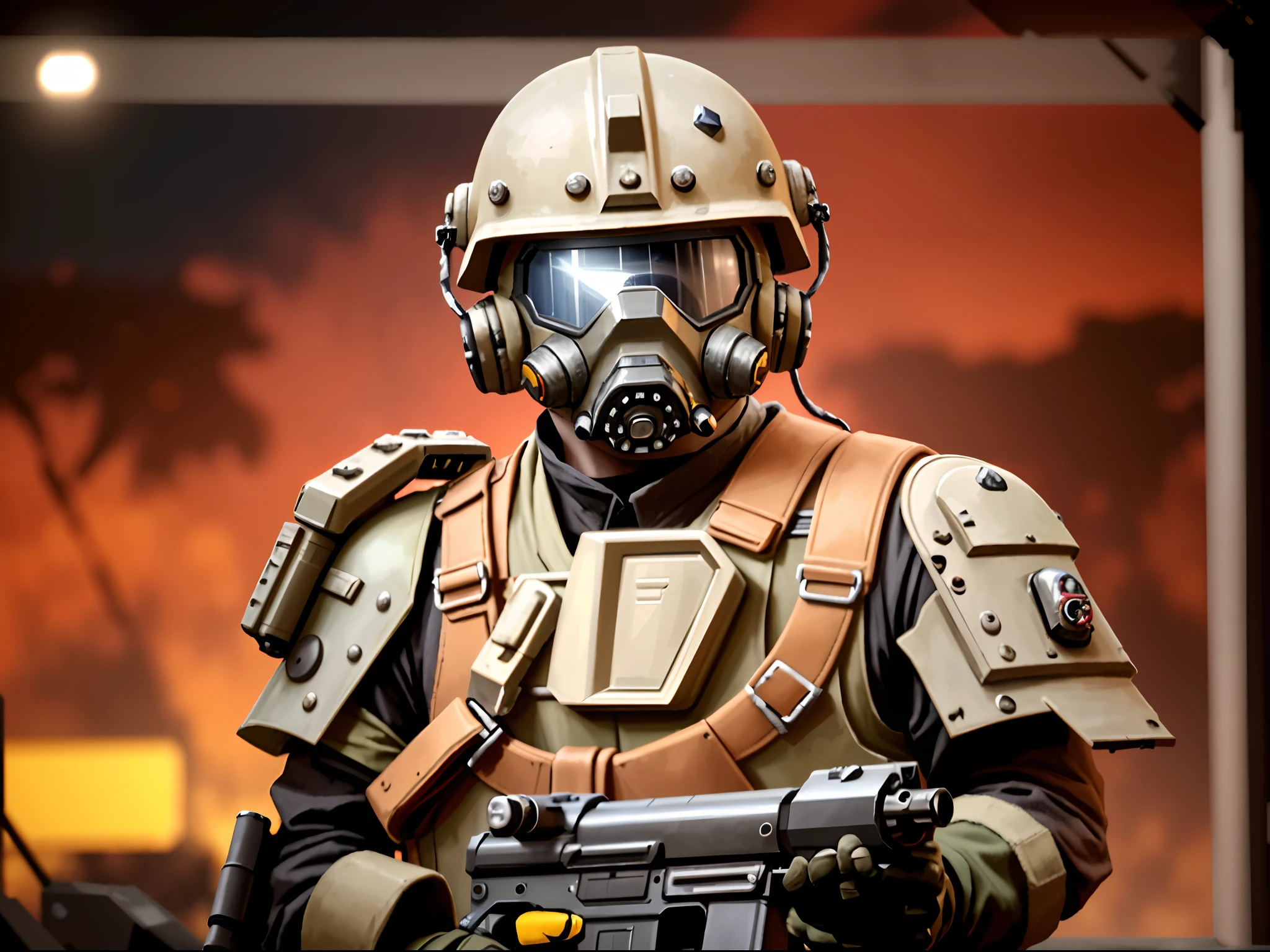 Allard soldiers wearing gas masks and helmets and holding machine guns, Unreal 5. RPG portrait, binh, sci-fi soldier, futuristic soldier, fps game concept art, helghast, dressed in tactical armor, cyberpunk soldier, clothed in sci-fi military armor, future soldier clothing, anfas portrait of a mech warrior, fps shooter game