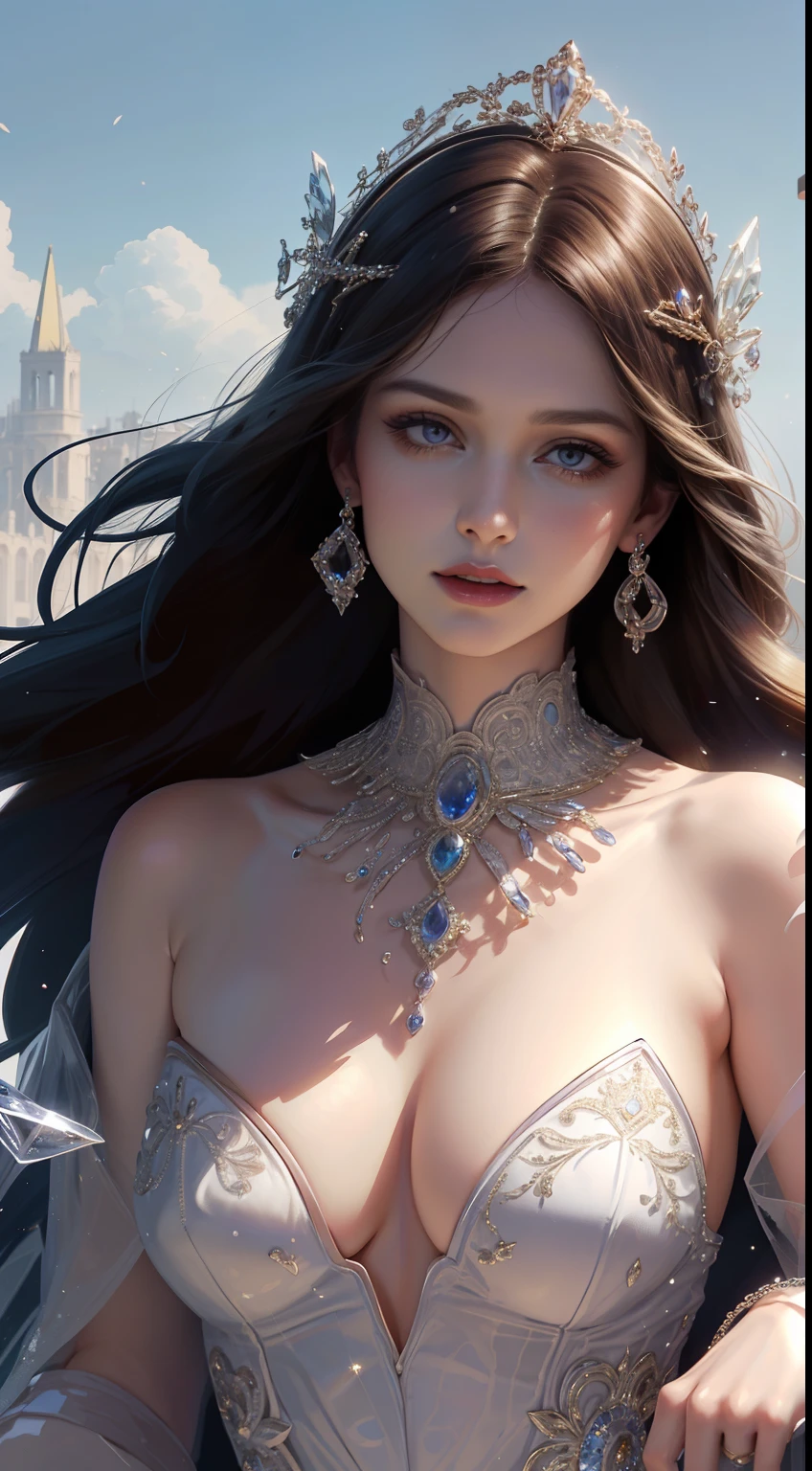 tmasterpiece, Highest high resolution,High-quality content, 8K quality photos with excellent detail, Perfect for a dynamic bust of a 1 year old noble girl, Do not appear on the hands,Delicate curves, Bend hair to create gorgeous and intricate fabric textures, Plain purple eyes, Delicate floral decoration, Sparkling crystal jewelry, Highly focused and subtle details,Soft light。