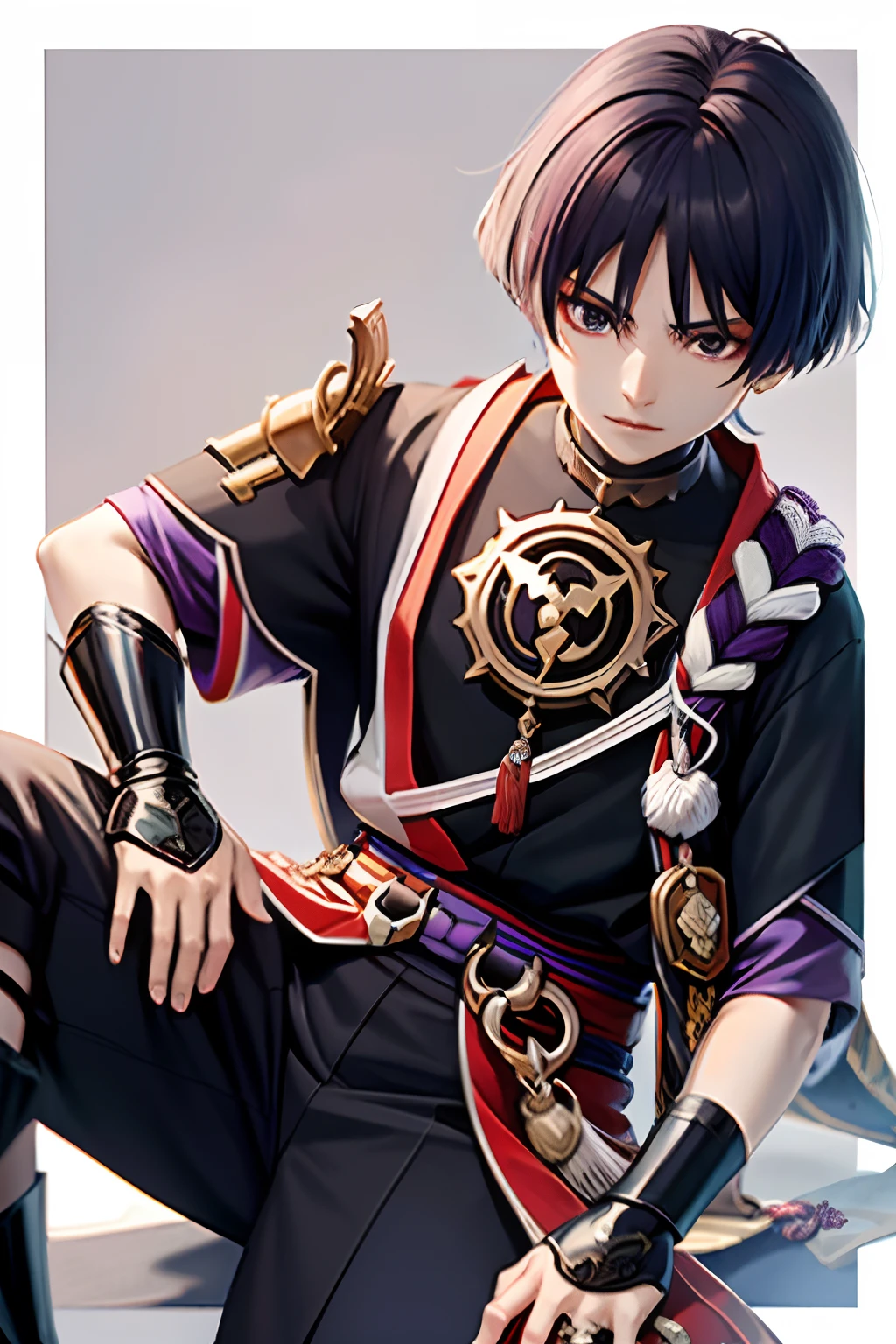 tmasterpiece,Best quality at best,Demon Samurai,blood knight,God of war with heavy armor and swords,Dragon Knight,Demon Samurai,Black and purple reflective armor,Ruler of hell,Yang J,Purple armor,lord of cinder