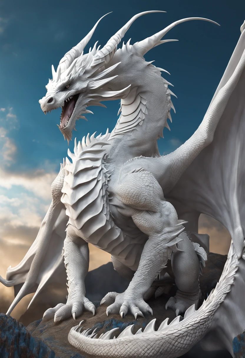 best quality, a stunning artwork of a beautiful white dragon, intricately detailed, (best shadow), elegant, volumetric lighting