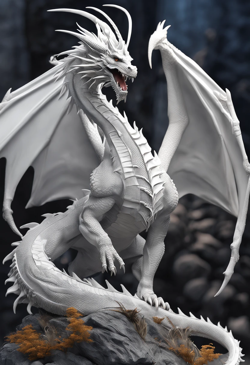 best quality, a stunning artwork of a beautiful white dragon, intricately detailed, (best shadow), elegant, volumetric lighting