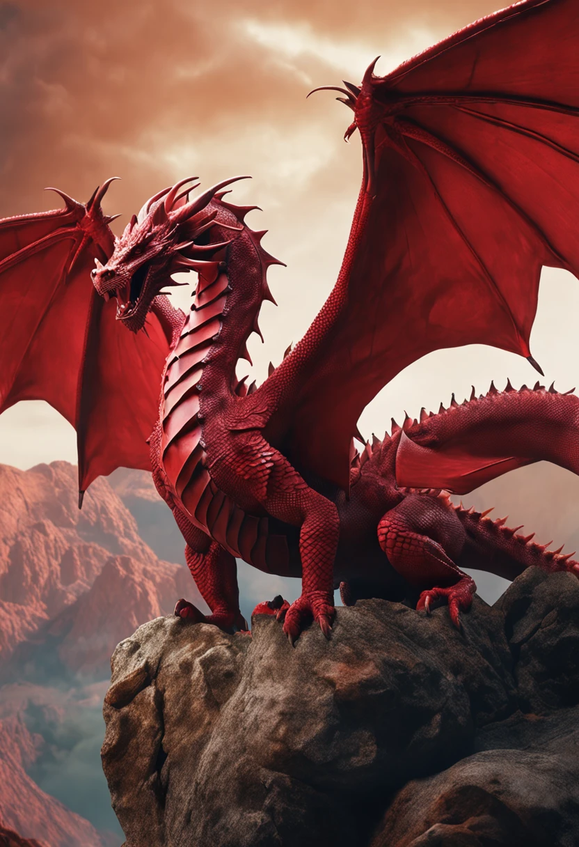 Infinite long dragon with tail, vibrant red color, intimidating, angry look, sophisticated, magco, beautiful