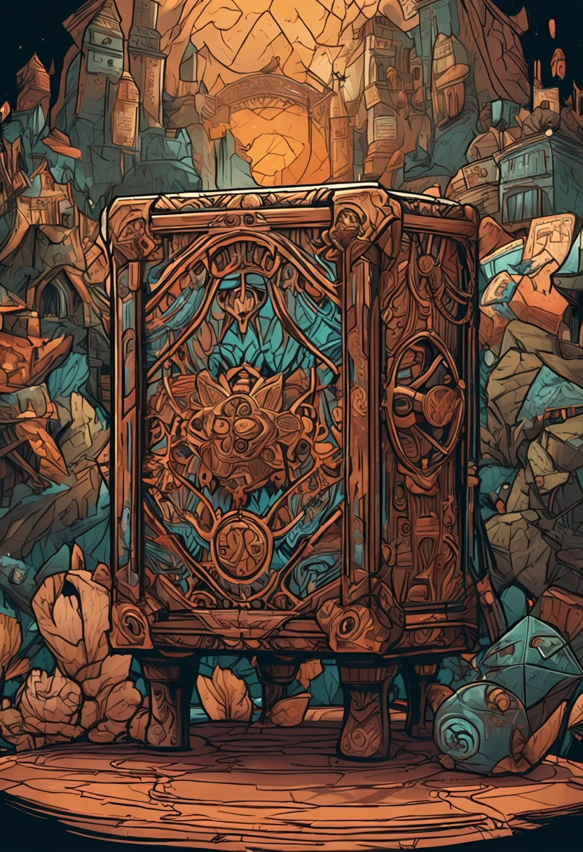 best quality, a stunning artwork of an RPG item box, intricately detailed, (best shadow), elegant, volumetric lighting
