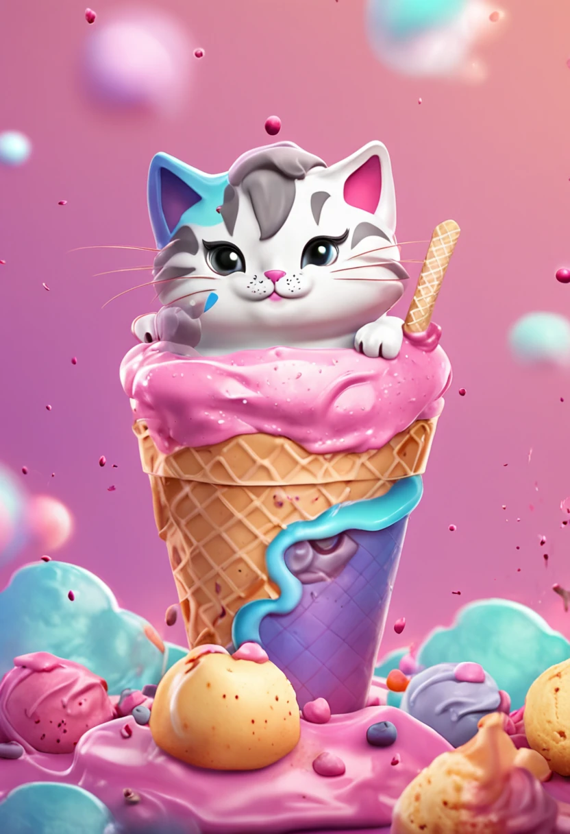 cat ice cream logo, cute
