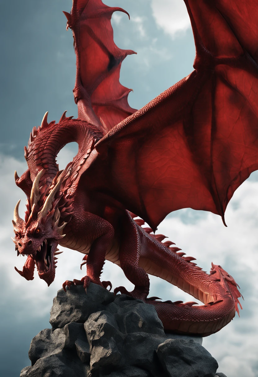 best quality, a stunning artwork of a beautiful red dragon, intricately detailed, (best shadow), elegant, volumetric lighting