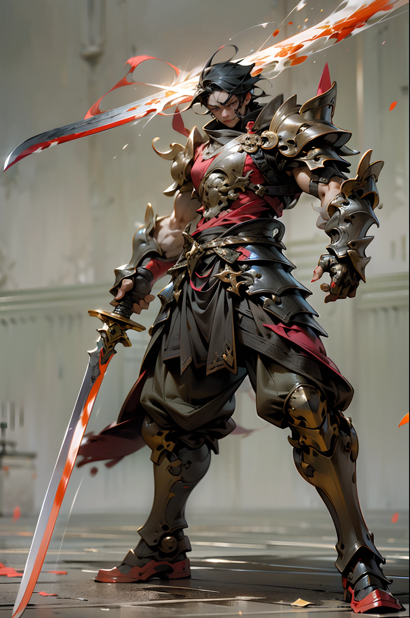 A reloaded swordsman,Ultra-thick armor wraps the whole body,A giant sword with both hands on the ground,The red spinning sword qi overflowed,,Blood,depth of fields,dynamic blur,high light,Real light,Ray traching,oc rendered,Hyper-realistic,best qualtiy,8K,Works of masters,super-fine,Detailed pubic hair,Correct anatomy,sharp focus on eyes,Bokeh,Facial features are carefully depicted